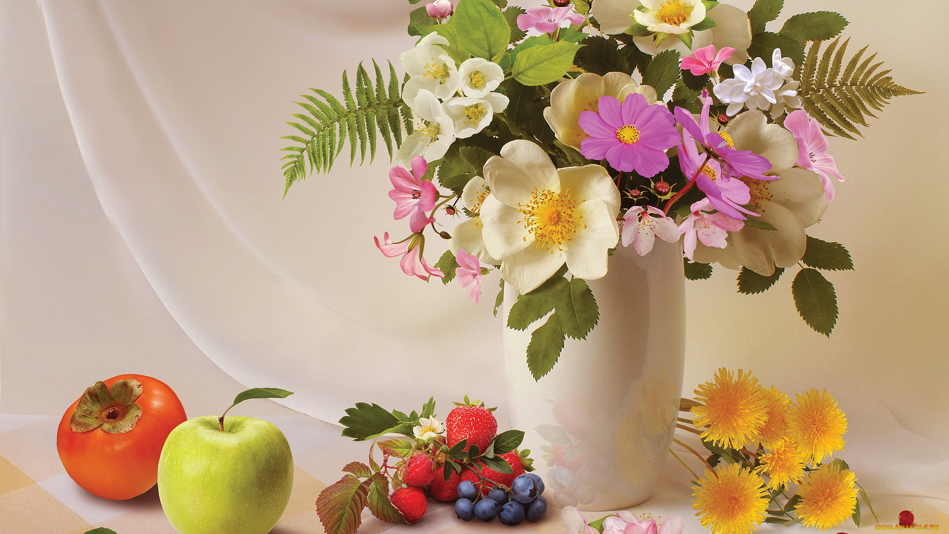 еда, натюрморт, хурма, клубника