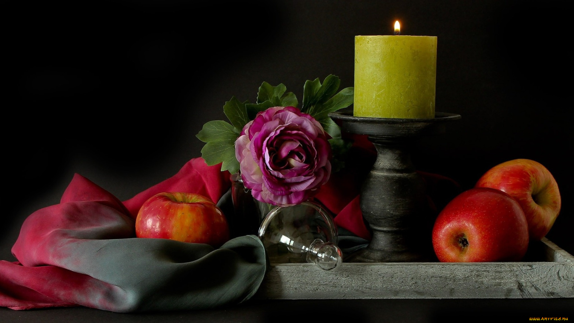 еда, натюрморт, яблоки, цветы