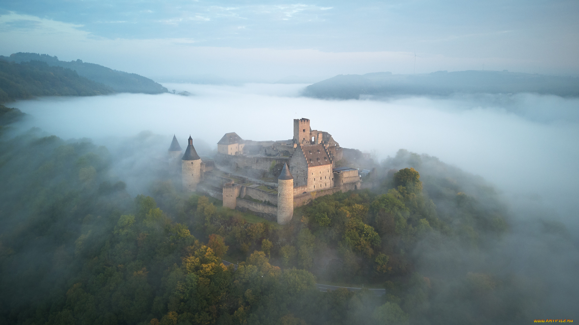 города, -, дворцы, , замки, , крепости, туман, замок, пейзаж, природа