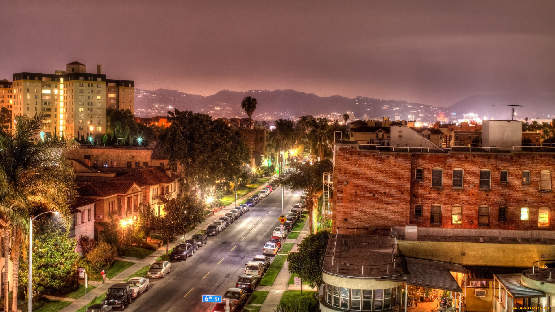 города, лос-анджелес, , сша, панорама, вечер, огни