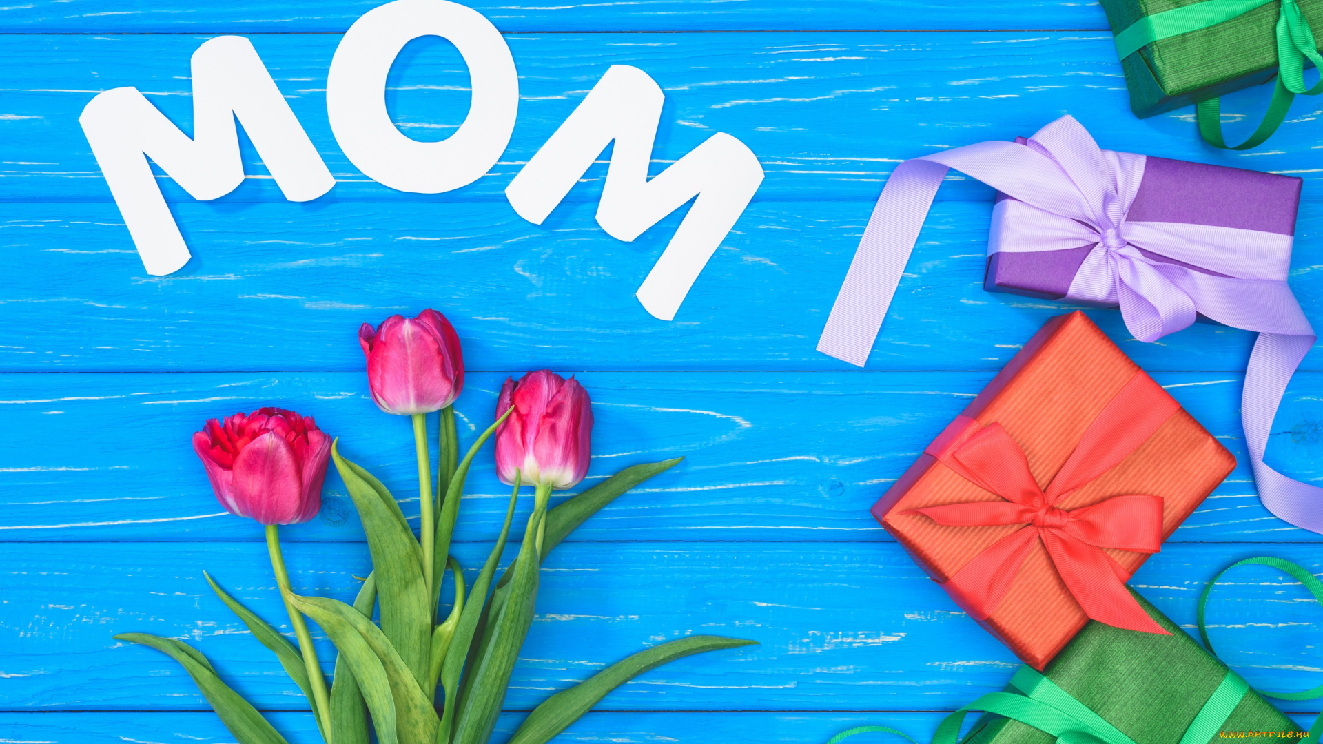 праздничные, день, матери, плдарок, тюльпаны