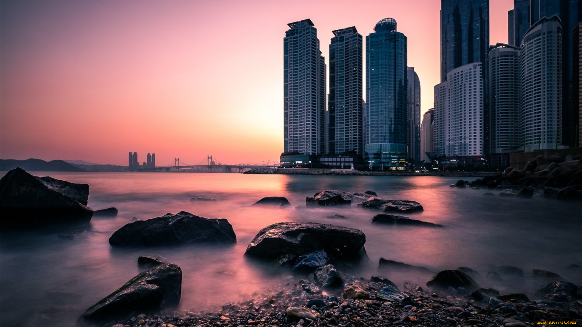 пусан, южная, корея, города, -, здания, , дома, южная, корея, современная, архитектура, небоскребы, бухта, закат, парк, донгбак