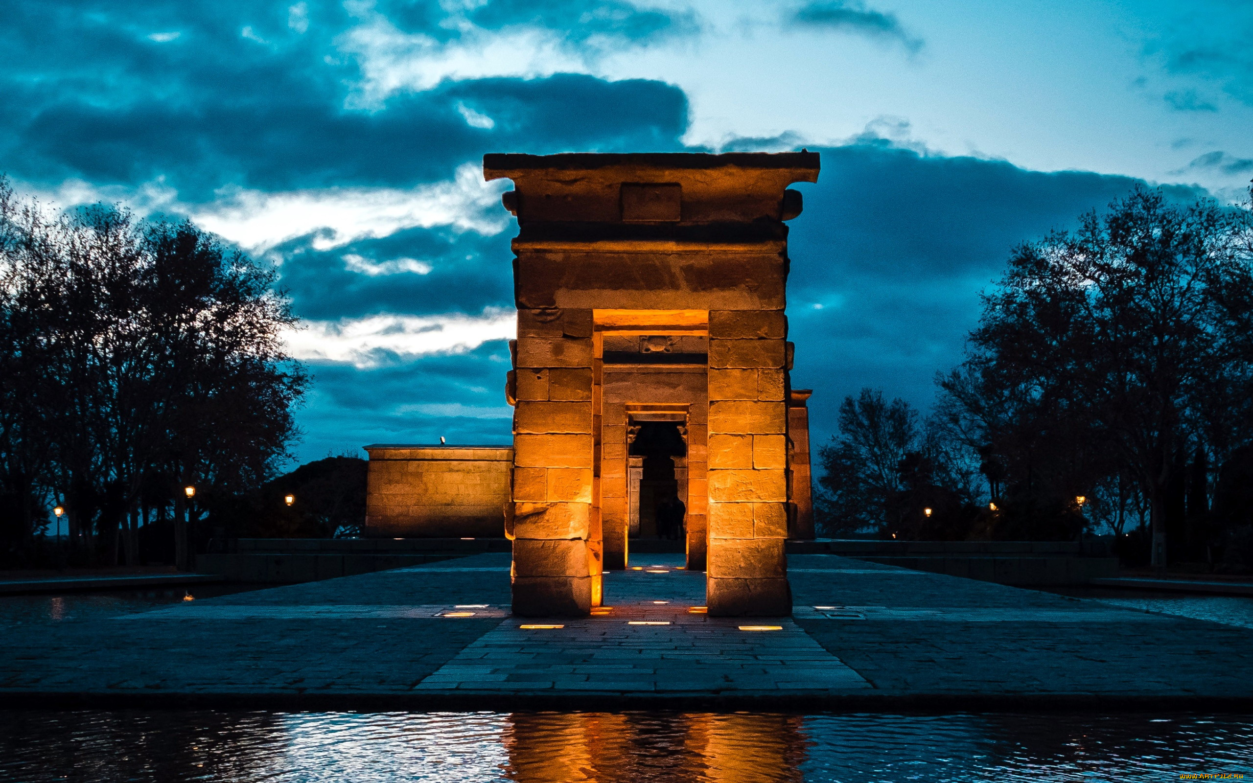 города, мадрид, , испания, тучи, огни, вечер