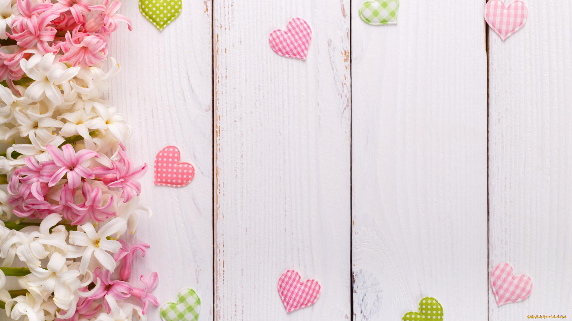 праздничные, день, святого, валентина, , сердечки, , любовь, гиацинты, деревянный, фон, цветы, сердечки