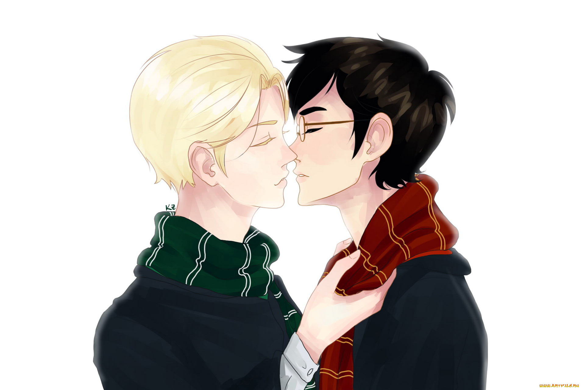 разное, арты, шарфы, поцелуй, гарри, поттер, драко, малфой, мальчики