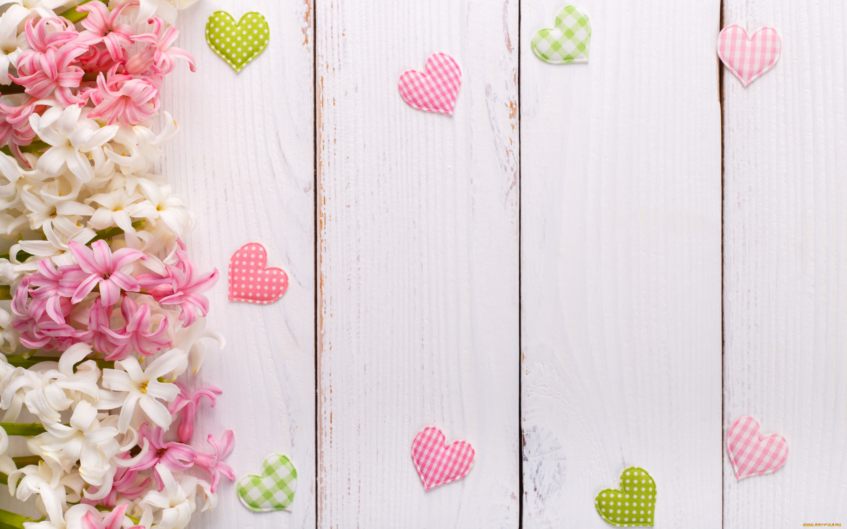 праздничные, день, святого, валентина, , сердечки, , любовь, гиацинты, деревянный, фон, цветы, сердечки