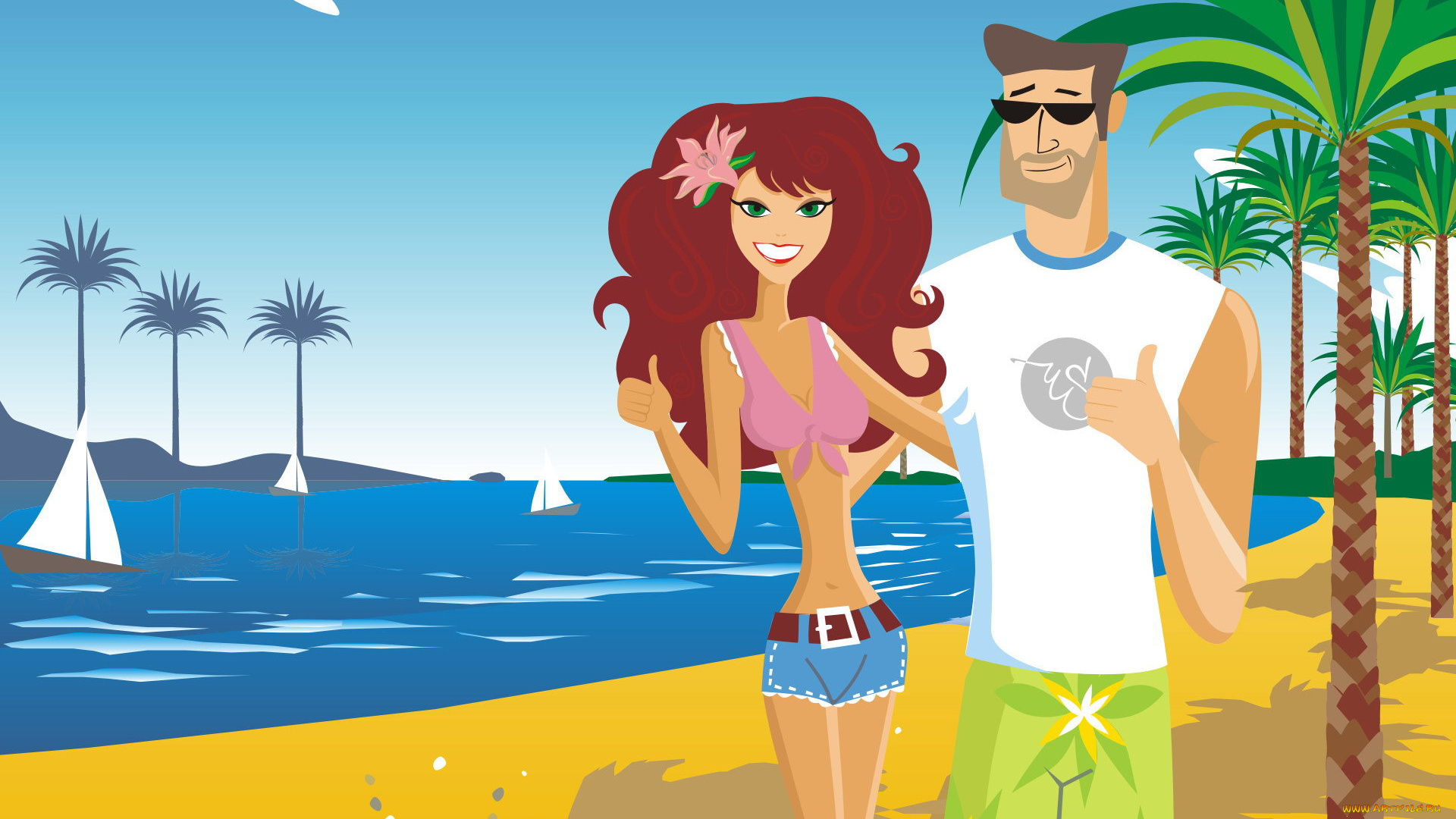 векторная, графика, люди, , people, пара, тропики