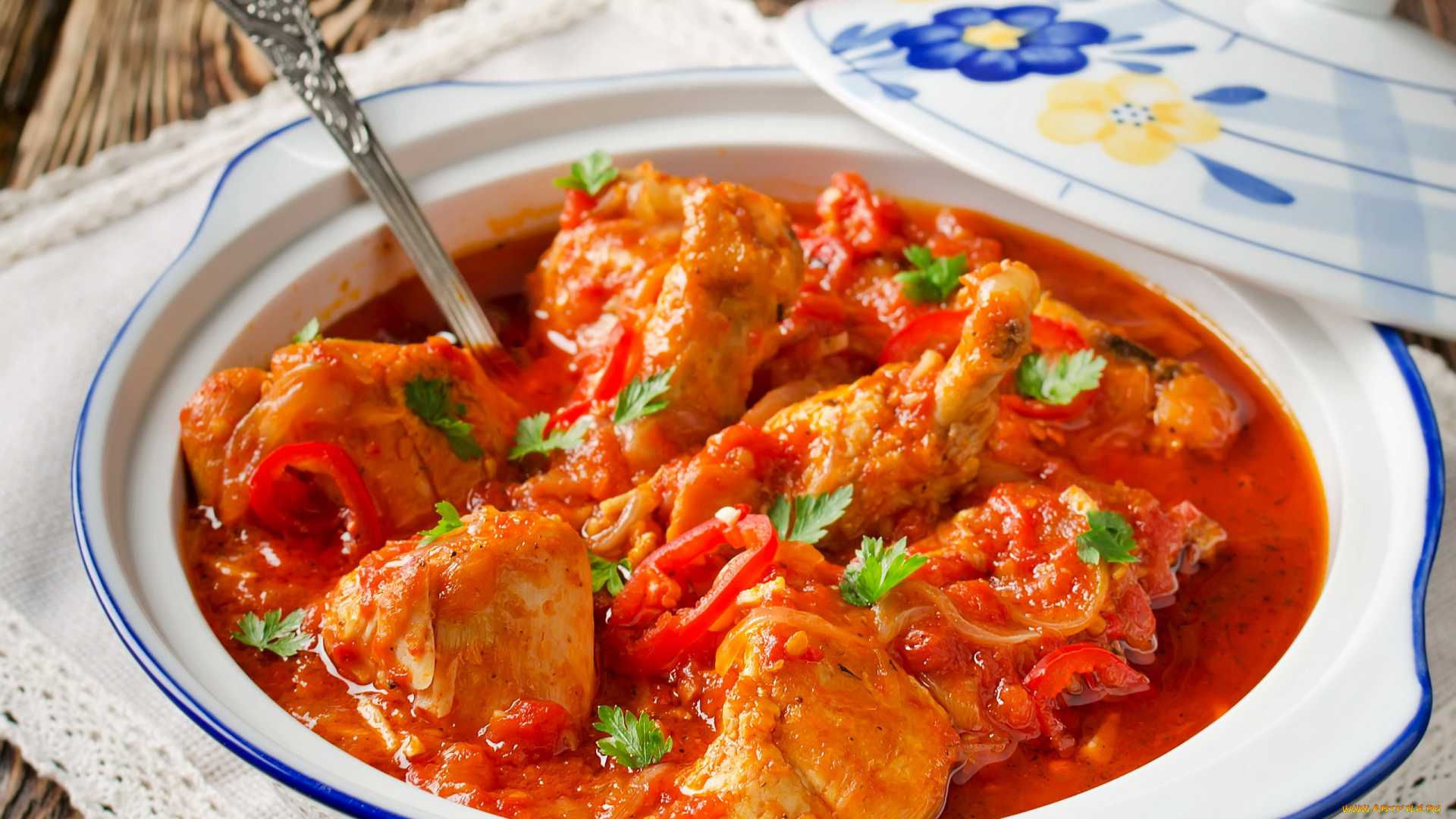 еда, мясные, блюда, курица, соус, перец