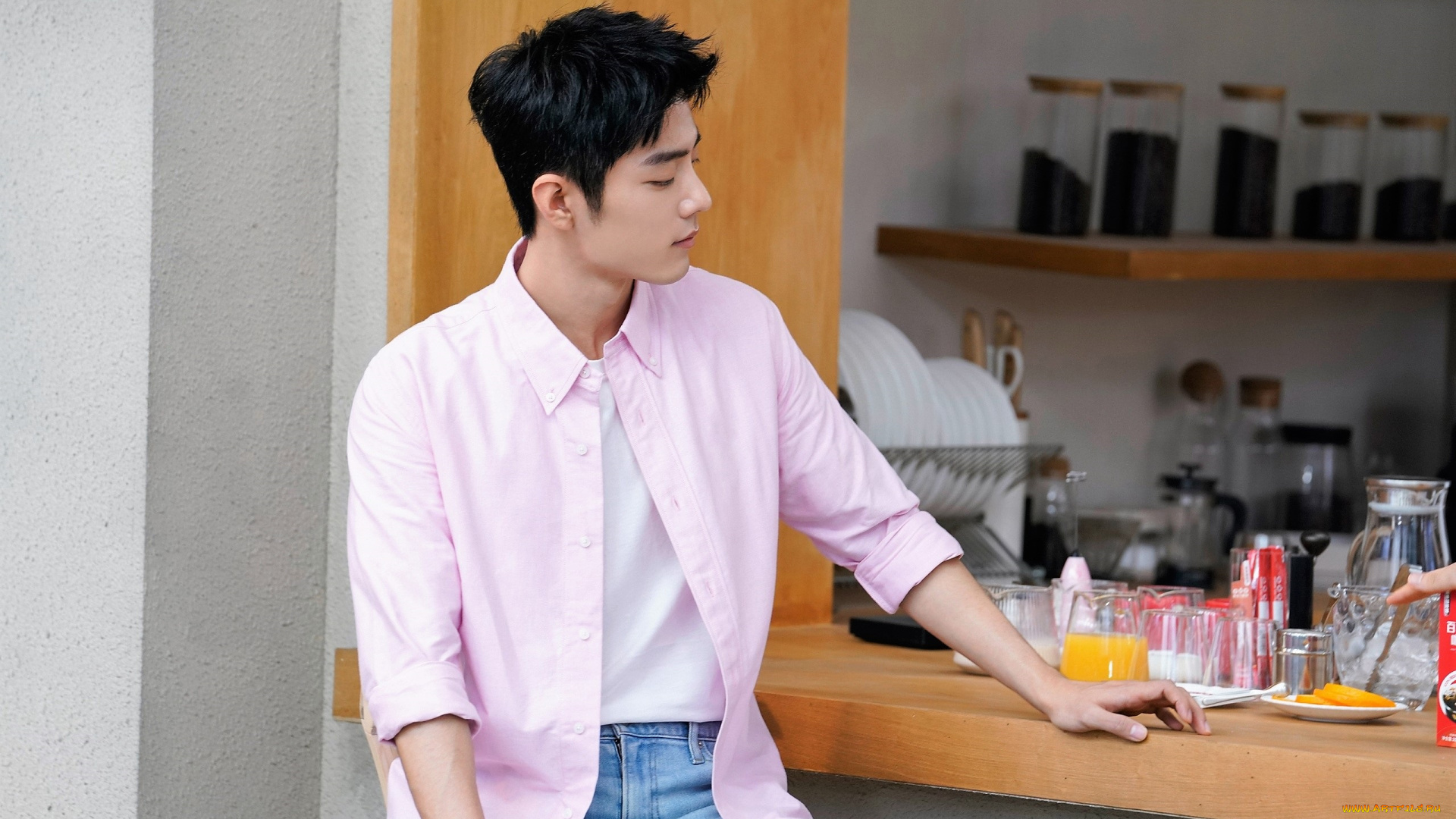 мужчины, xiao, zhan, актер, рубашка, джинсы, стойка