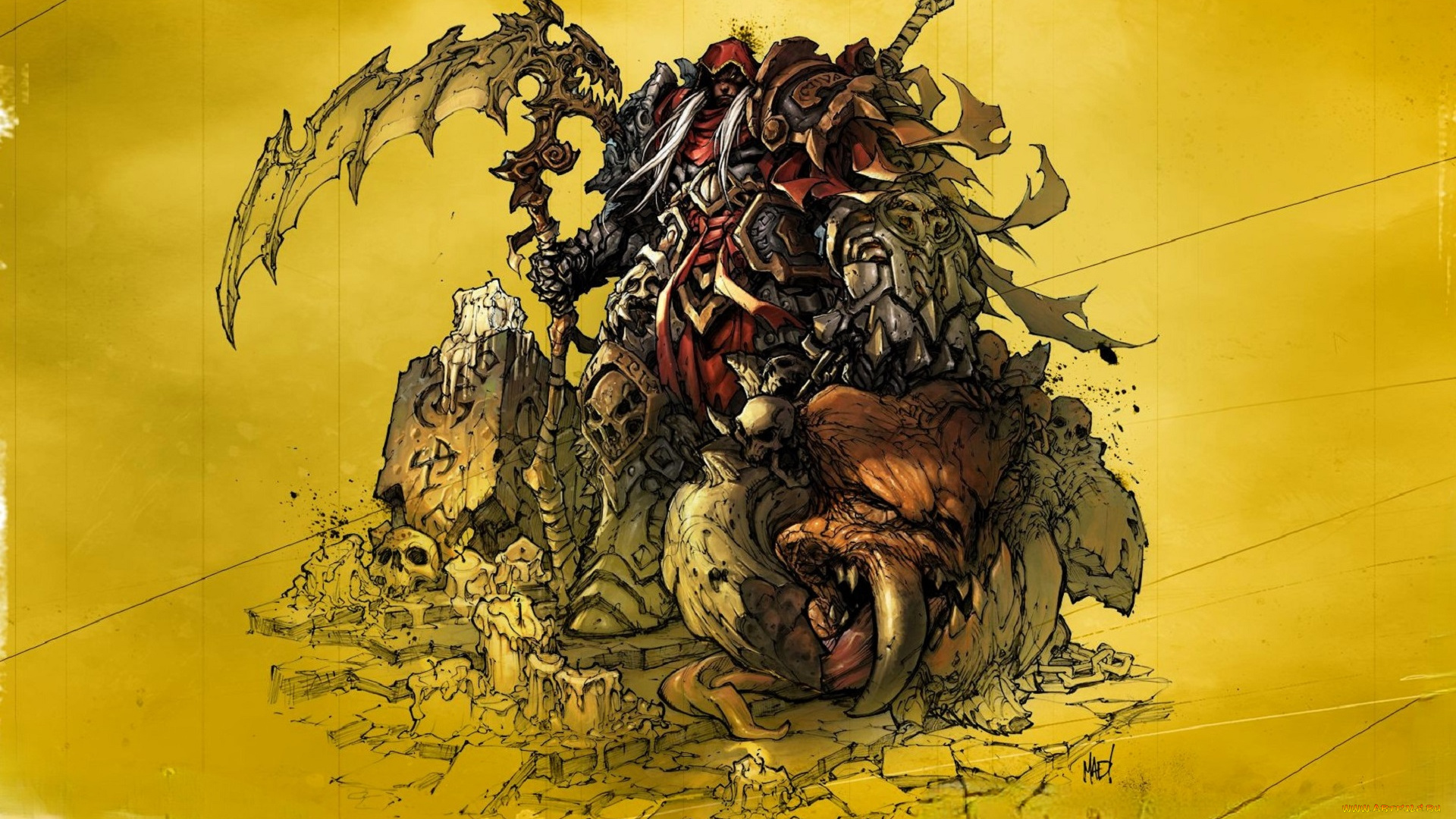 видео, игры, darksiders, , wrath, of, war, персонаж, череп, свечи, обломки