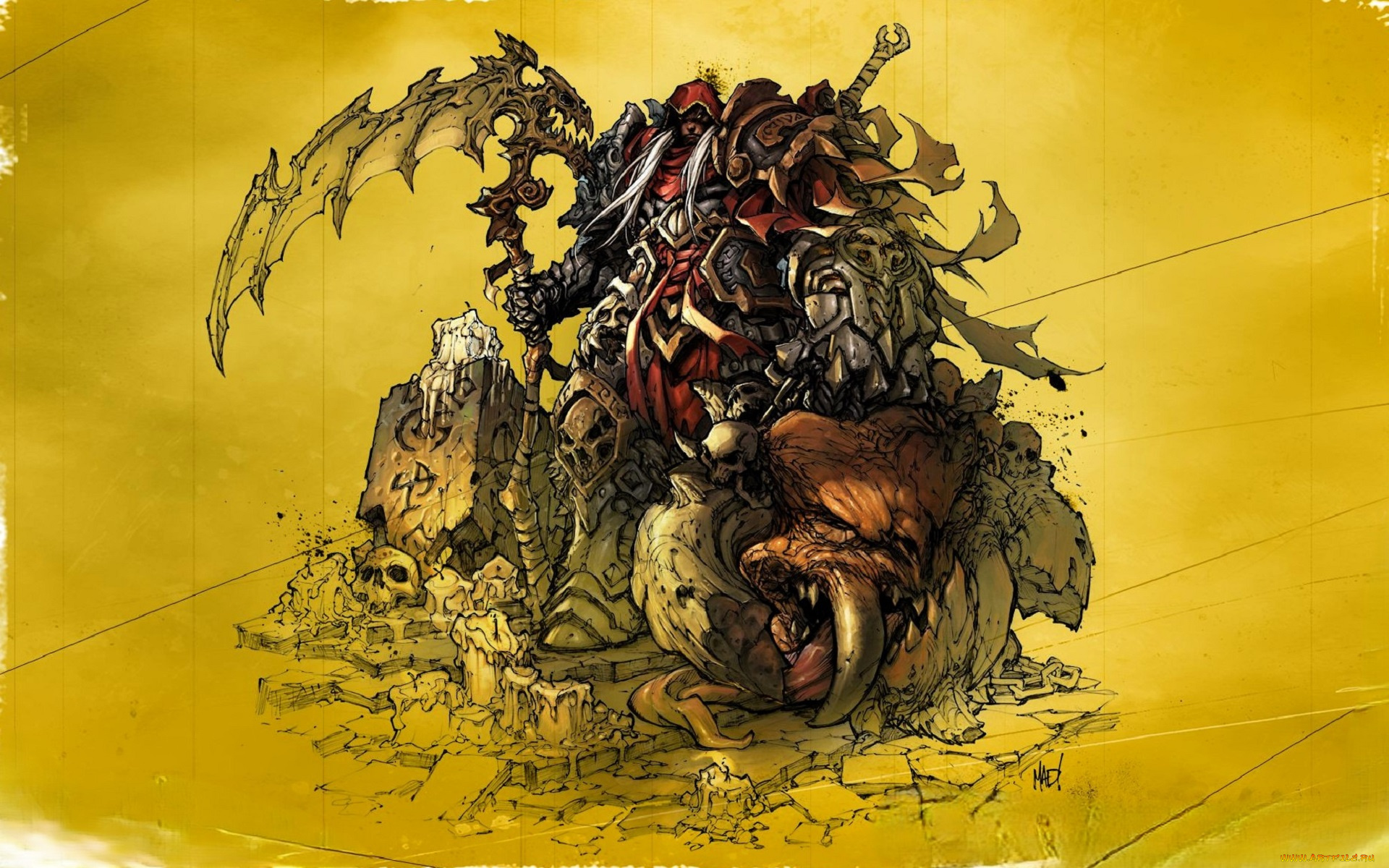 видео, игры, darksiders, , wrath, of, war, персонаж, череп, свечи, обломки