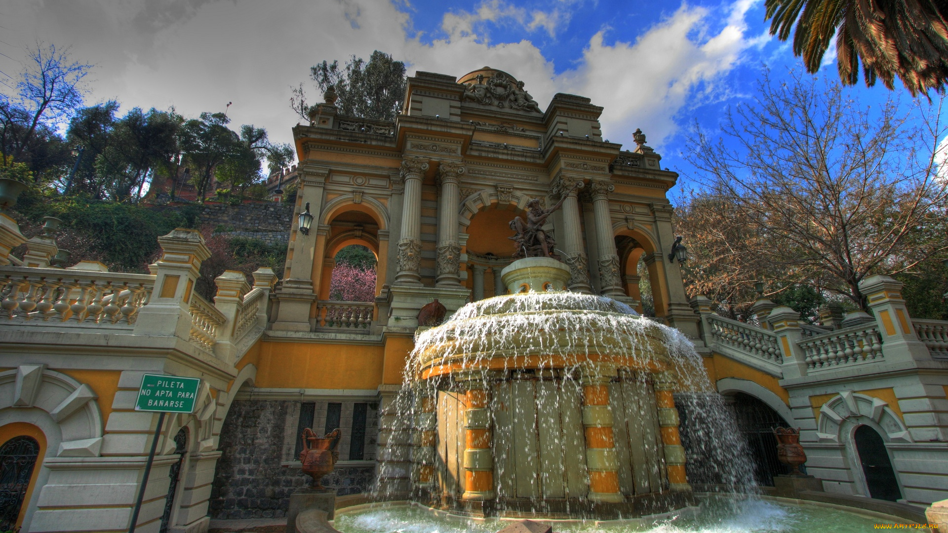 santiago, chile, park, города, фонтаны