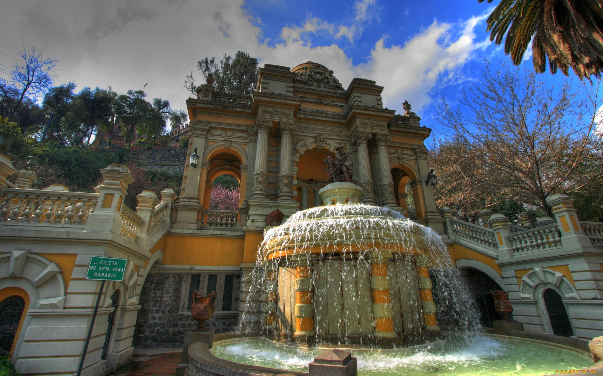 santiago, chile, park, города, фонтаны