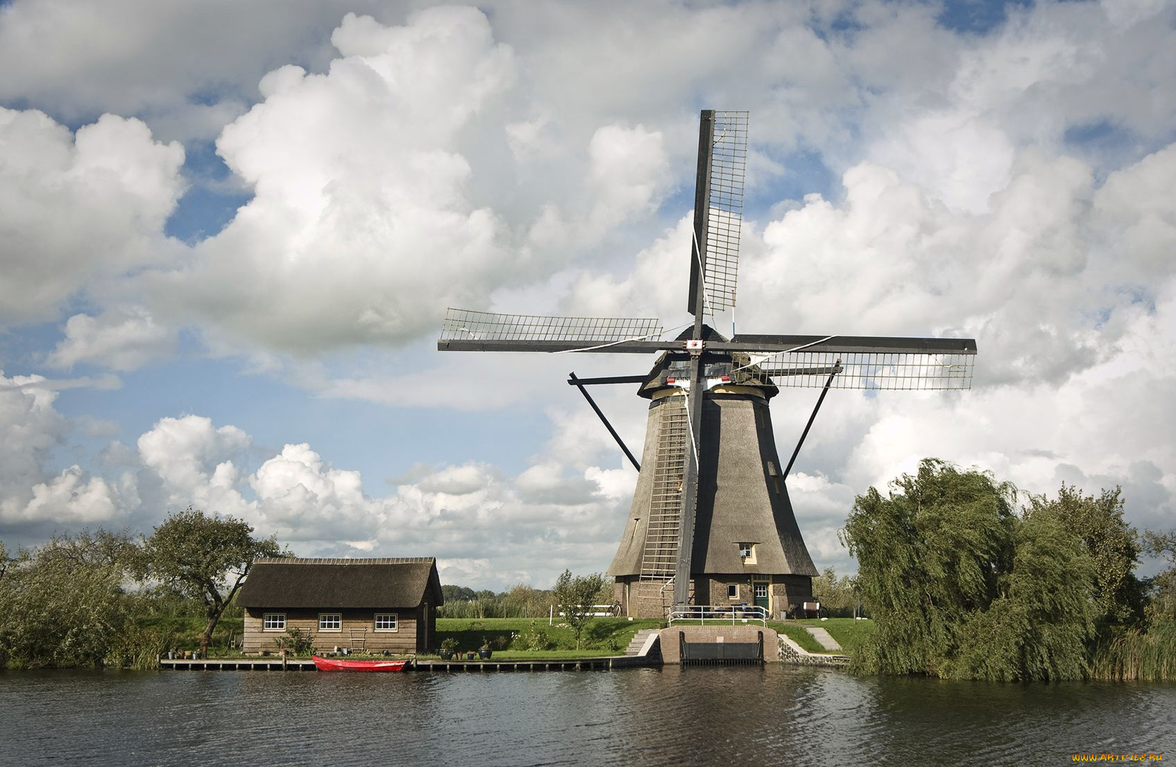 разное, мельницы, река, лопасти