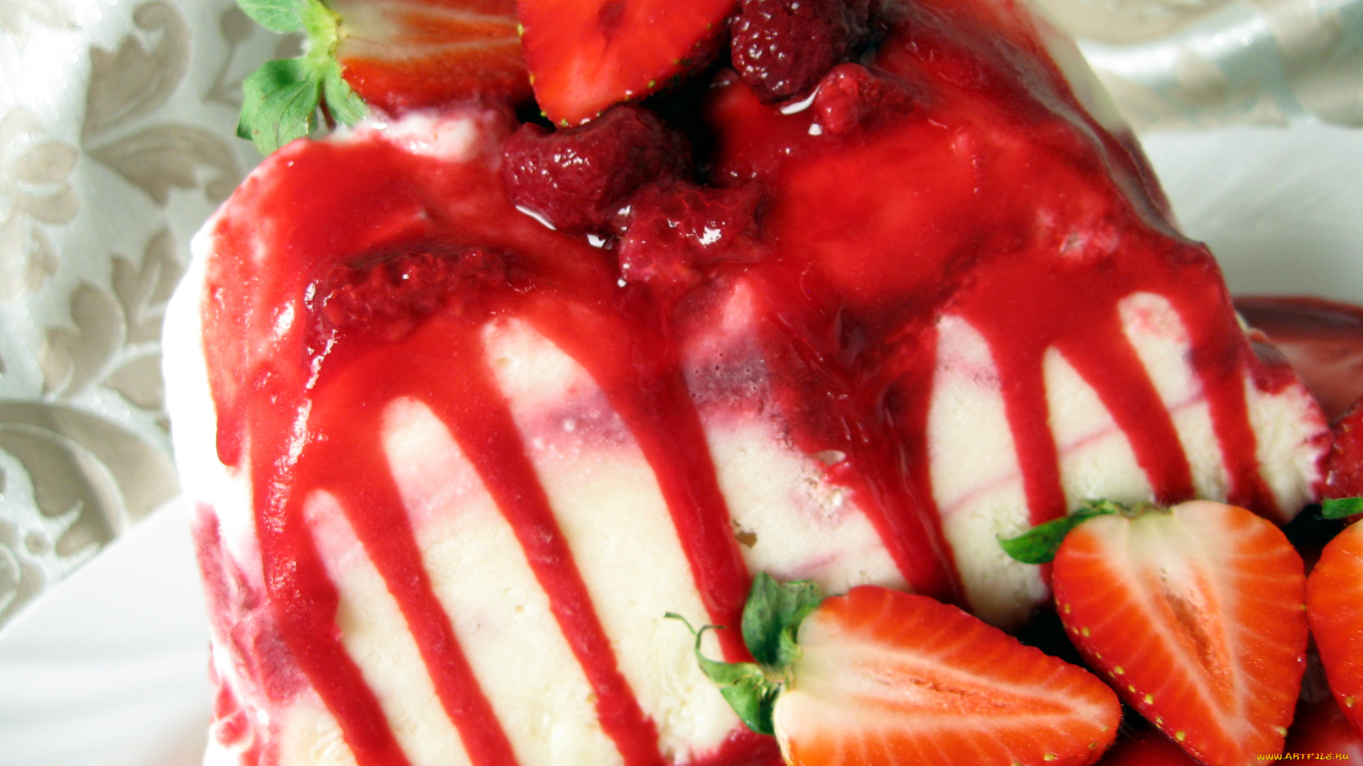 еда, мороженое, десерты, соус, клубника, десерт