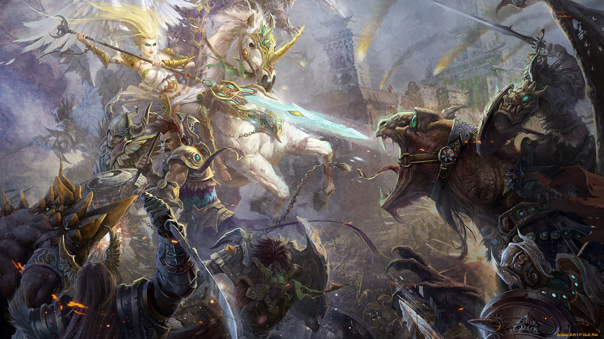 фэнтези, иные, миры, времена, конь, ангел, сражение