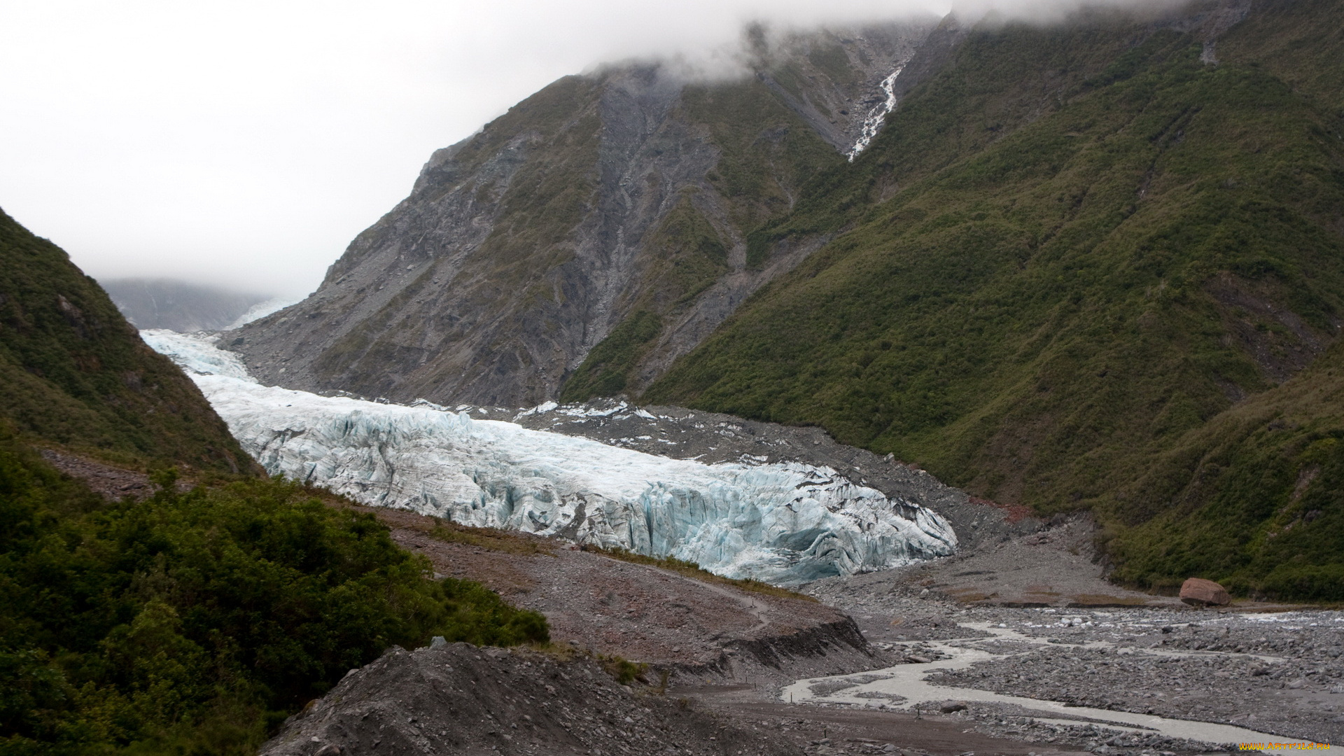 new, zealand, природа, горы, водный, поток, дымка
