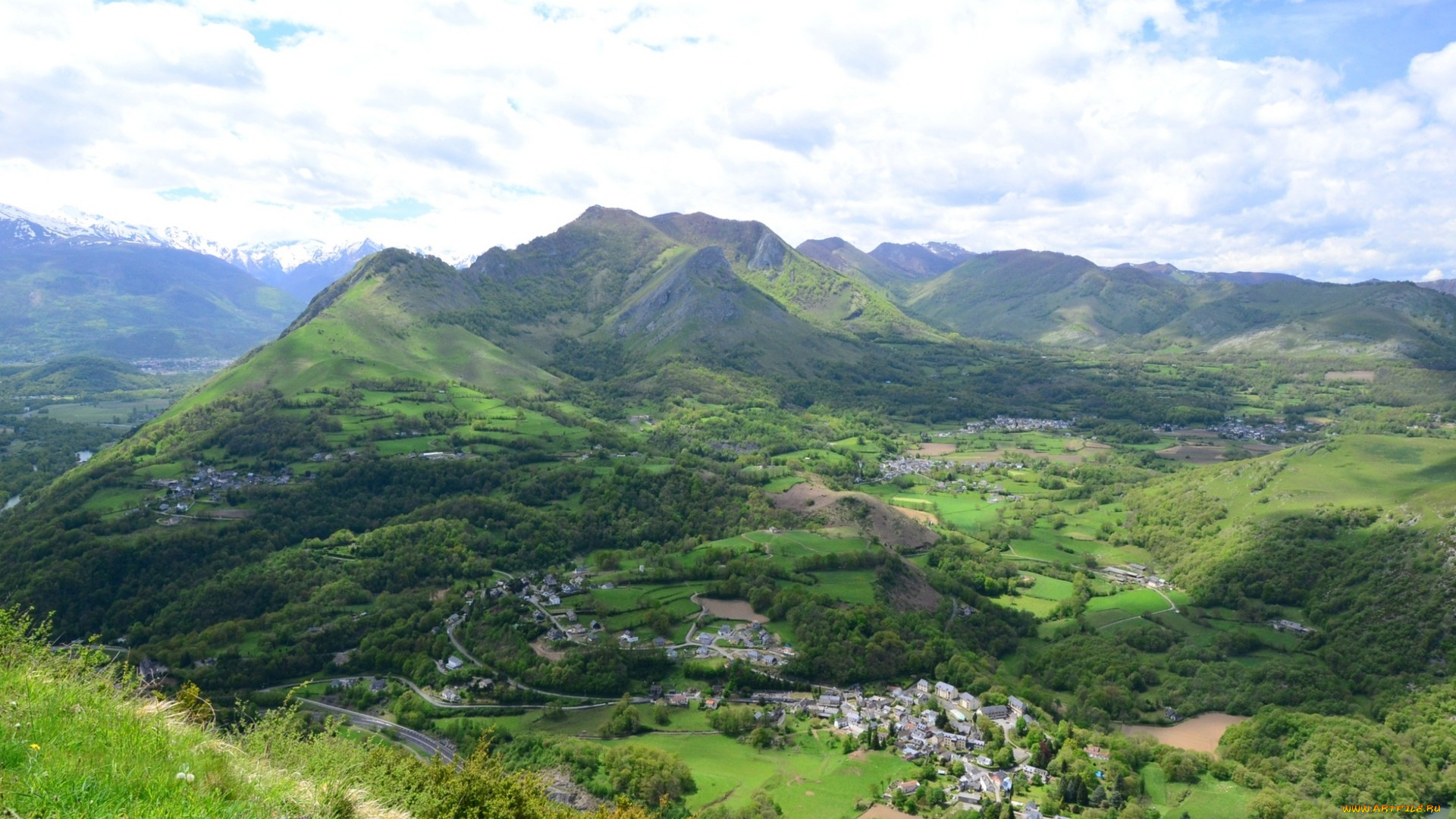 природа, горы, пиренеи, панорама, поселки