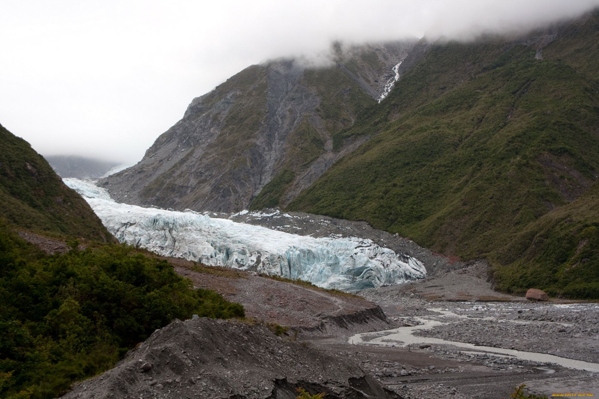 new, zealand, природа, горы, водный, поток, дымка