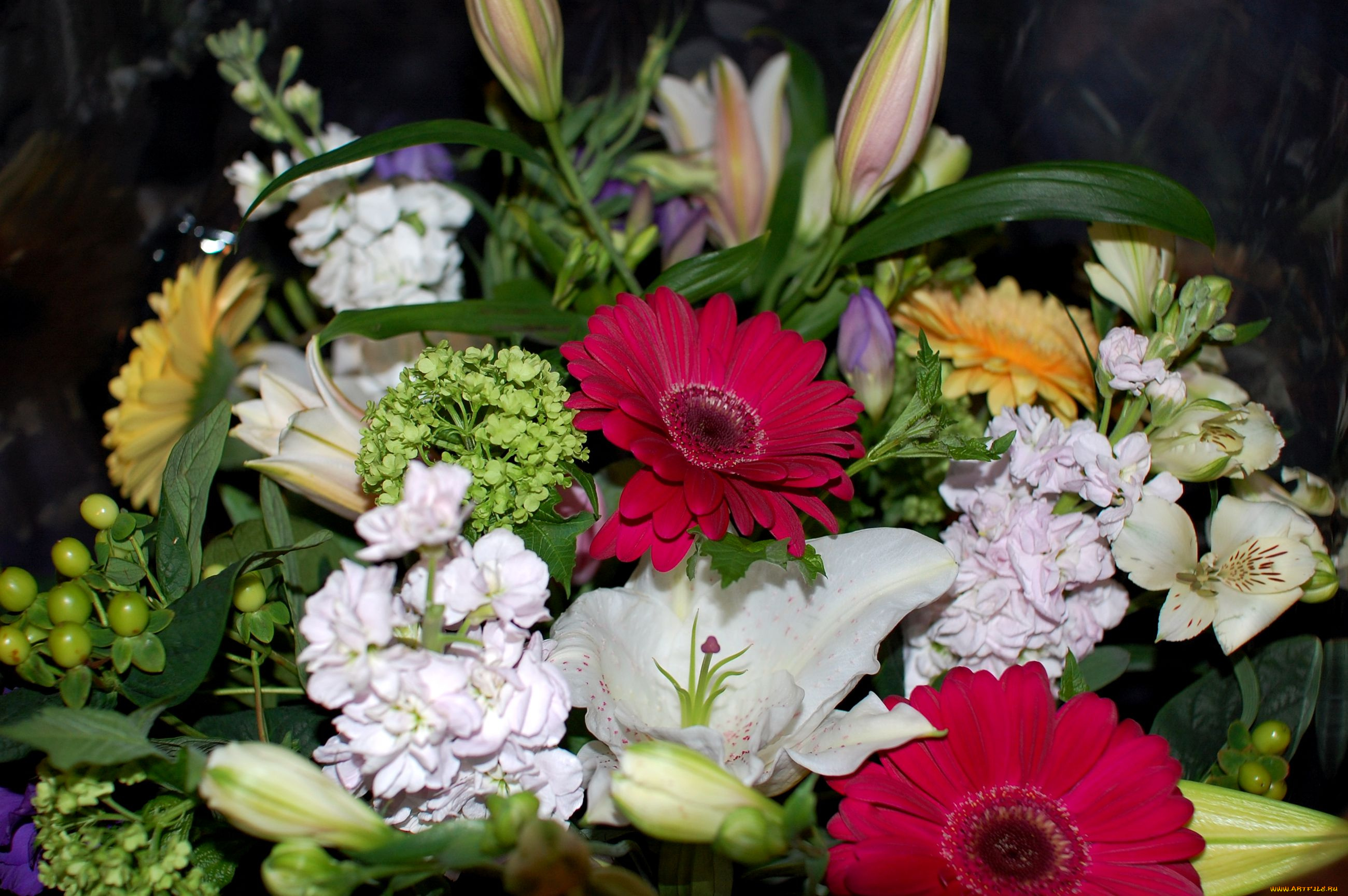 цветы, букеты, композиции, герберы, альстромерия, гортензия, лилии, левкой