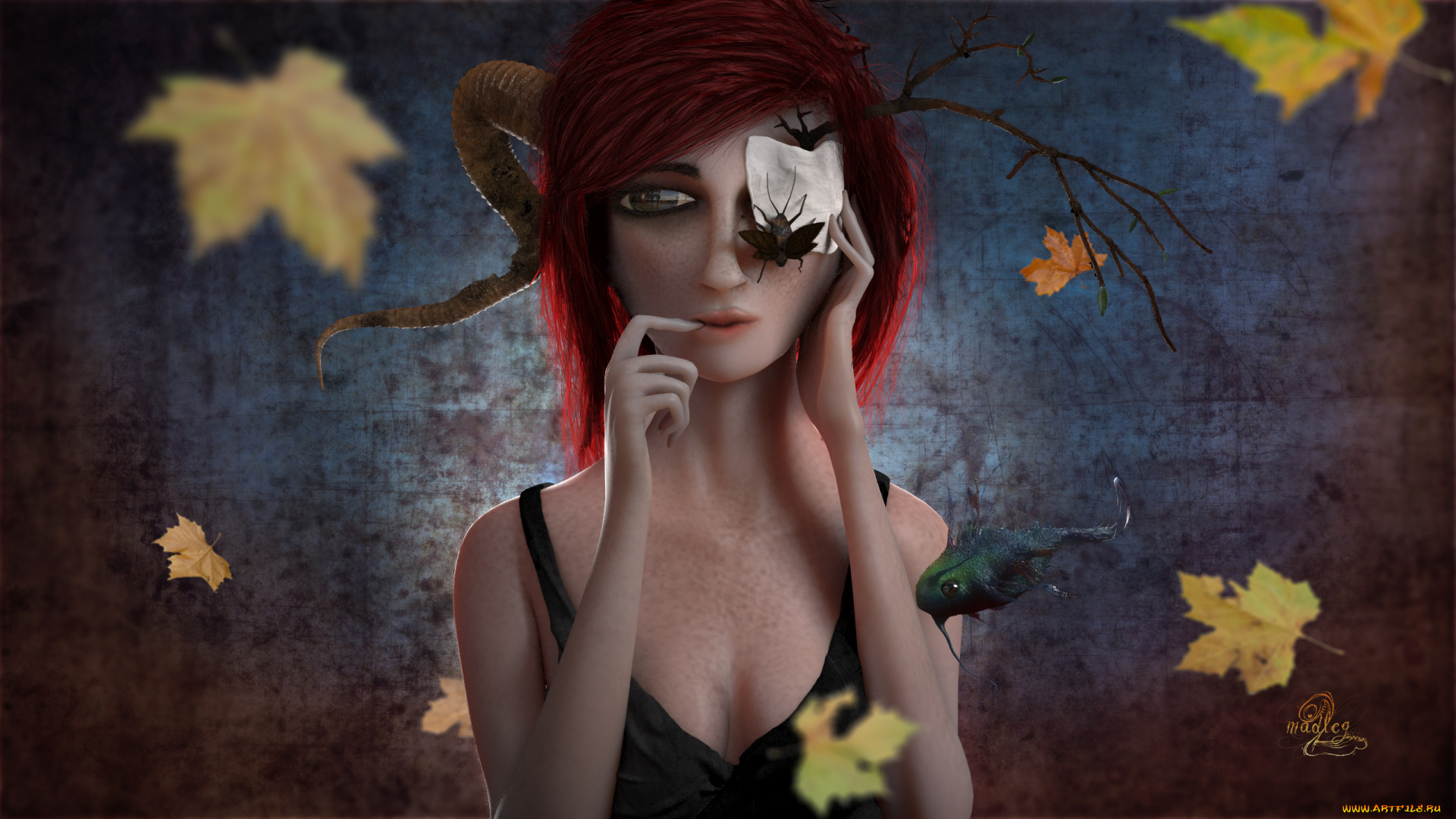 3д, графика, creatures, существа, девушка, рога