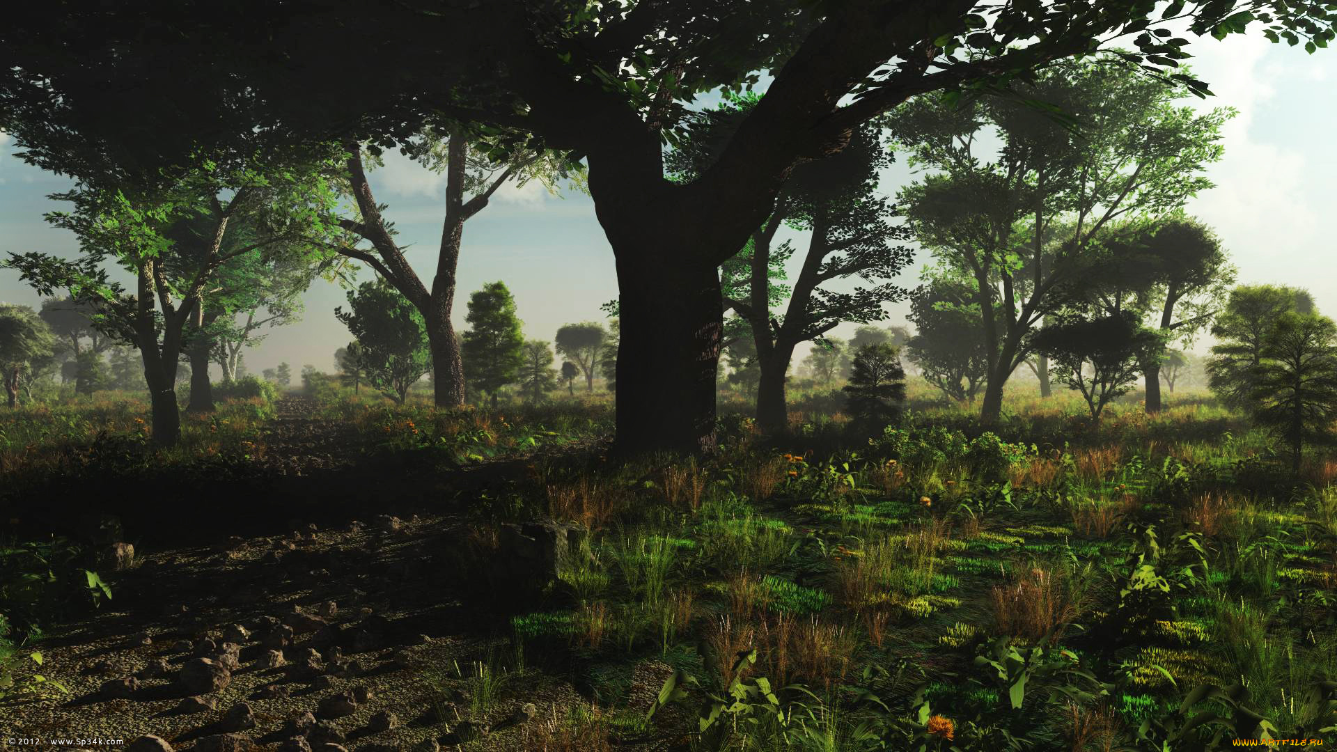 3д, графика, nature, landscape, природа, деревья
