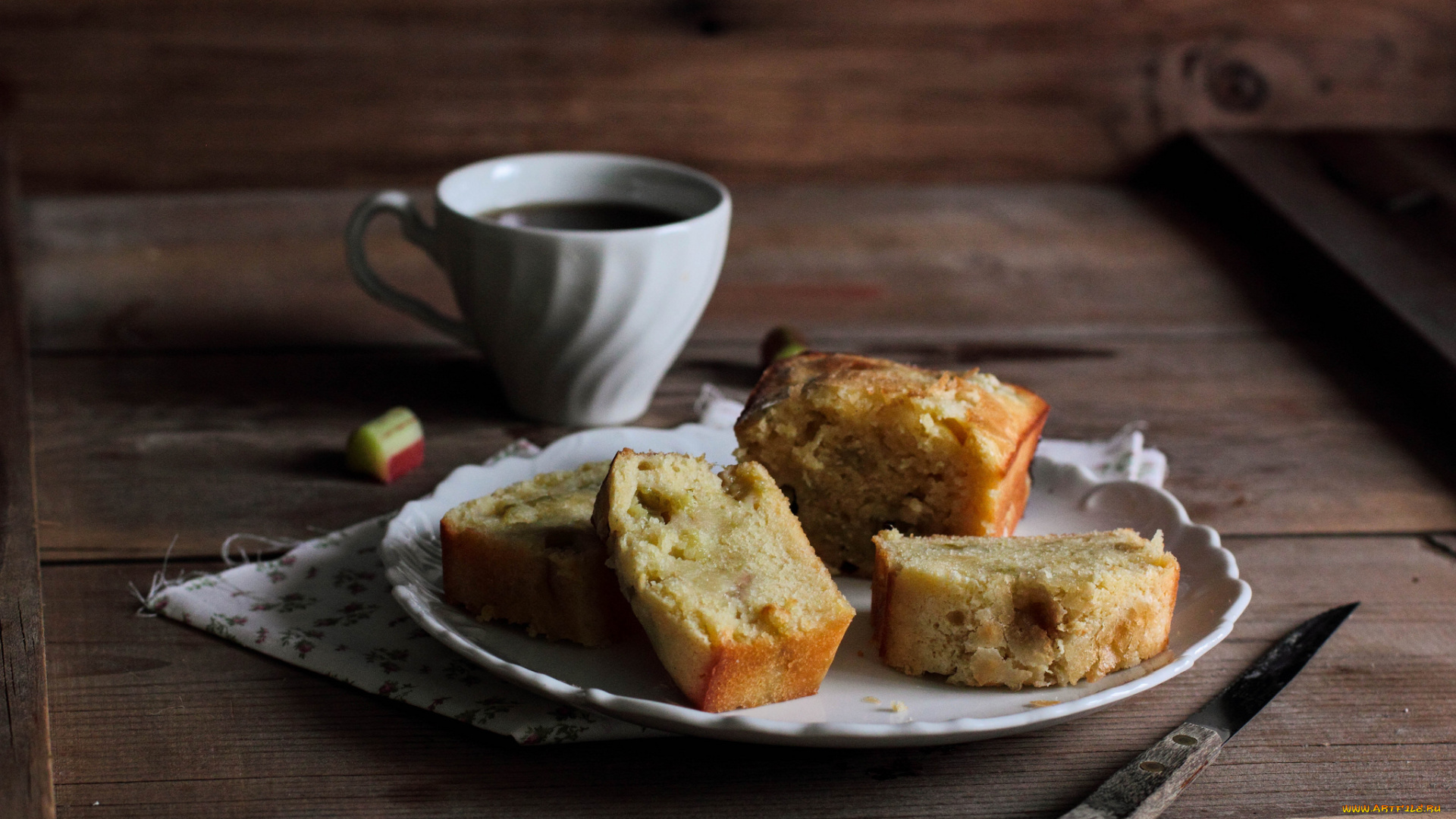 еда, пирожные, кексы, печенье, кекс, кофе, тарелка, кружка, нож