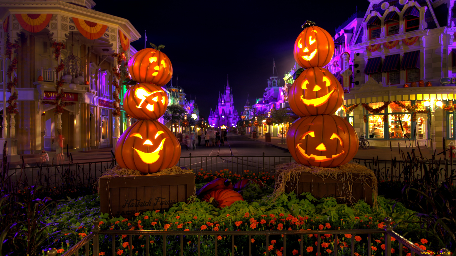 праздничные, хэллоуин, волшебное, королевство, pumpkins, диснейленд