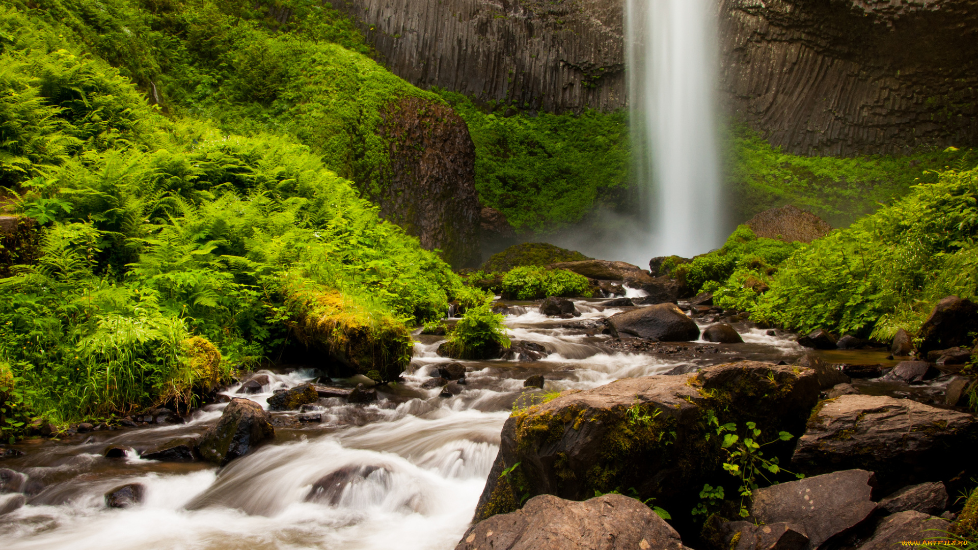 природа, водопады, мох, поток, камни, вода