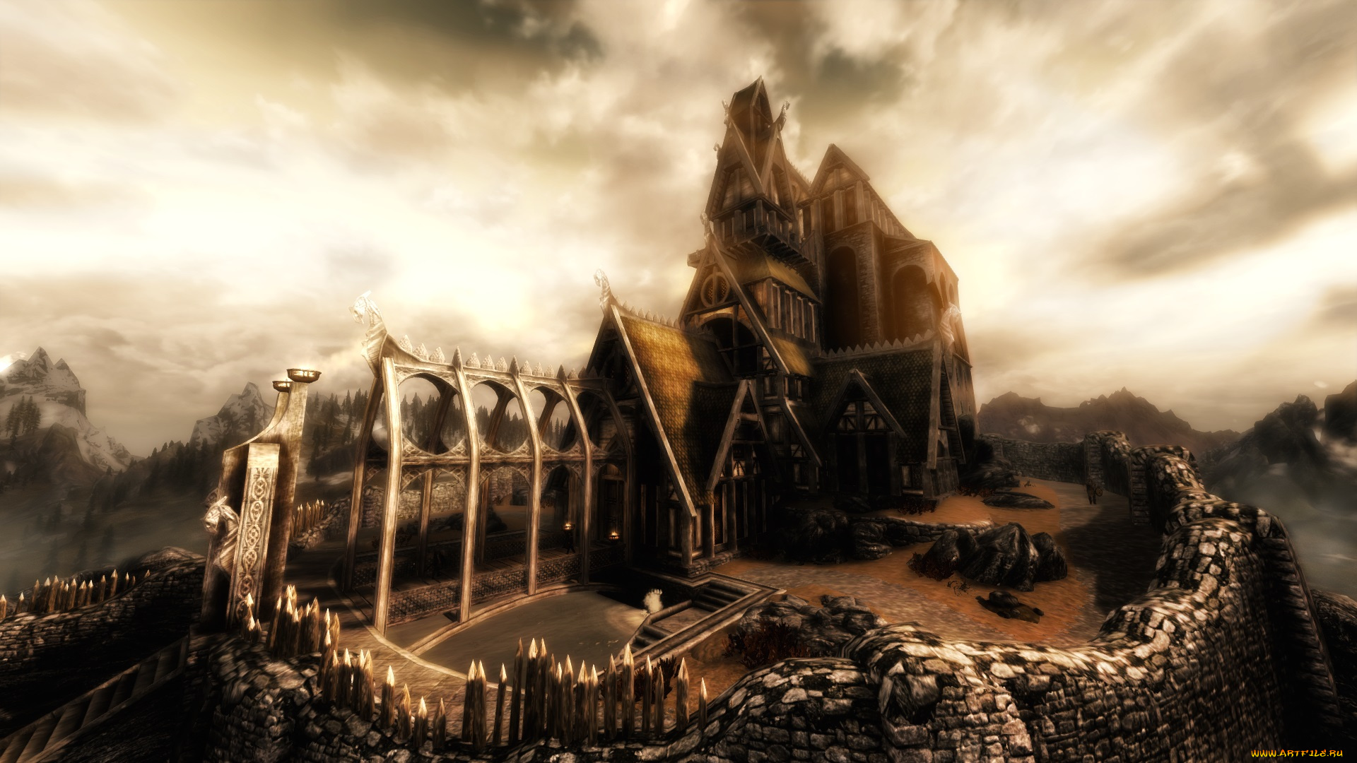 видео, игры, the, elder, scrolls, skyrim, забор, замок