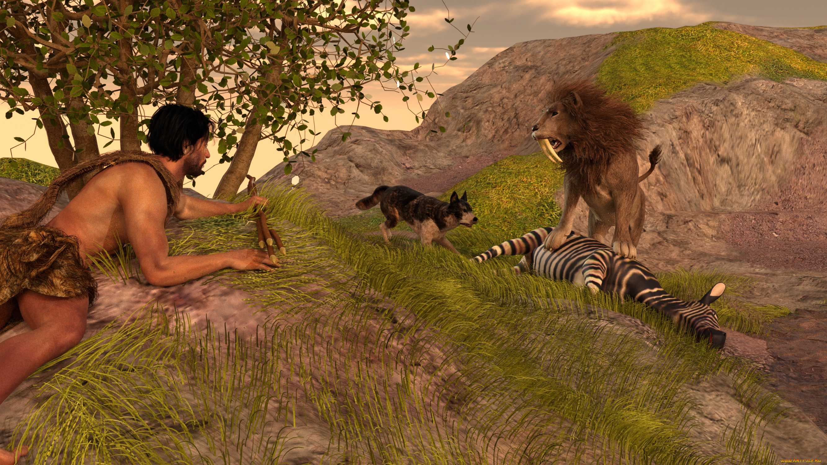 3д, графика, people, люди, животные, охотник