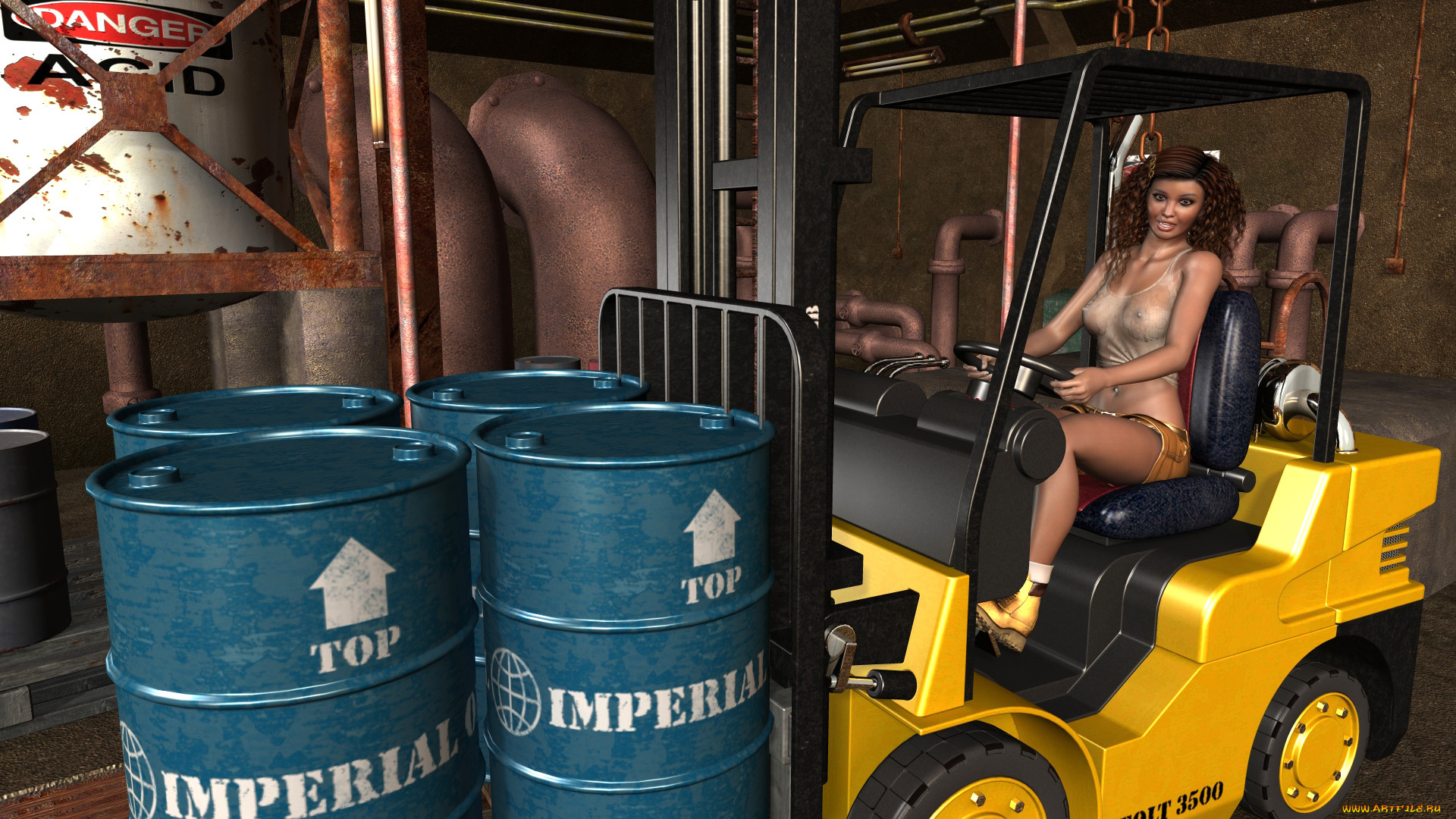 3д, графика, people, , люди, девушка, взгляд, бочкиюулыбка, погрузчик