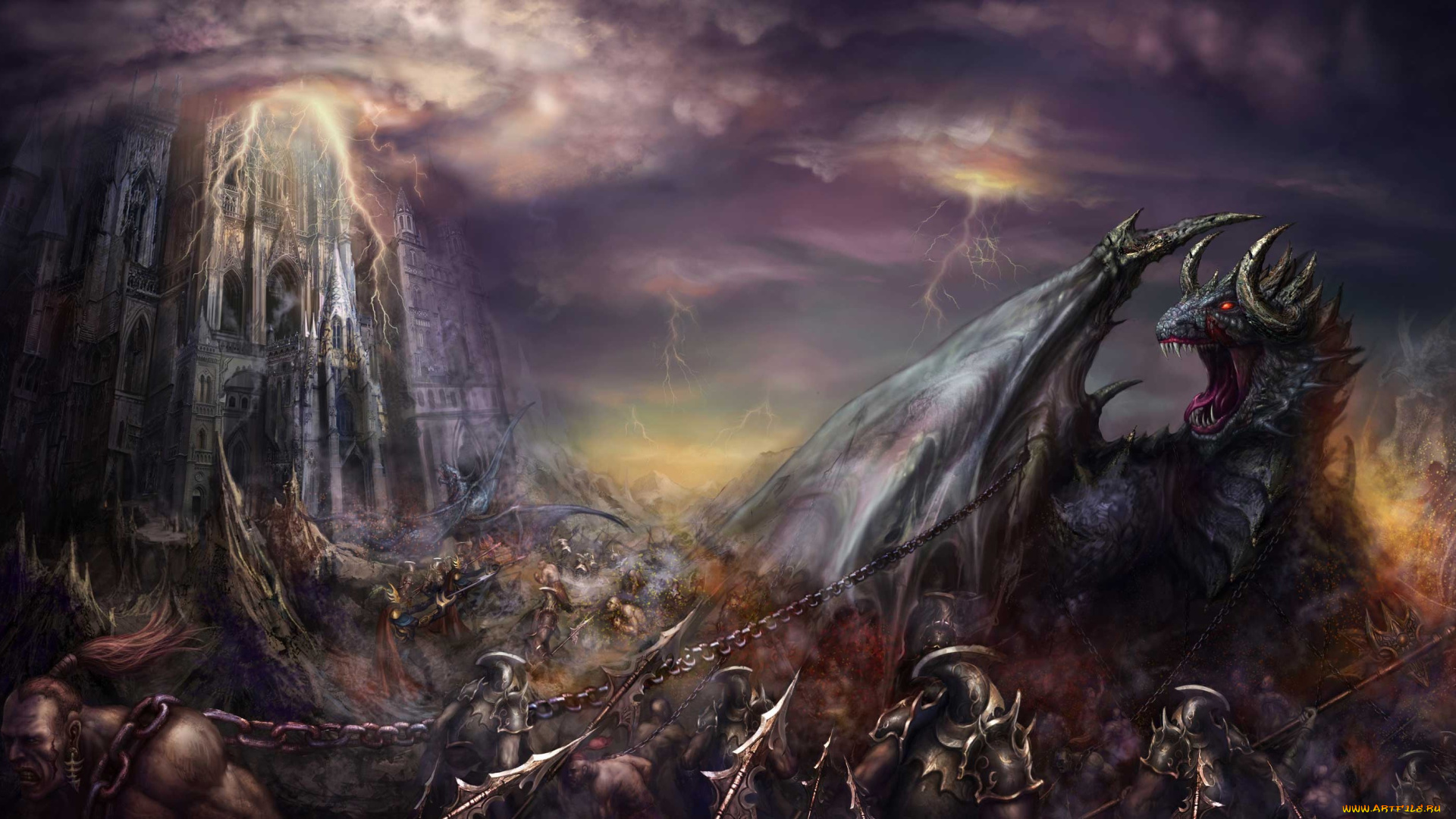 dragons, call, ii, видео, игры, dragons, call, ІІ, сражение, замок, молнии, цепи, дракон