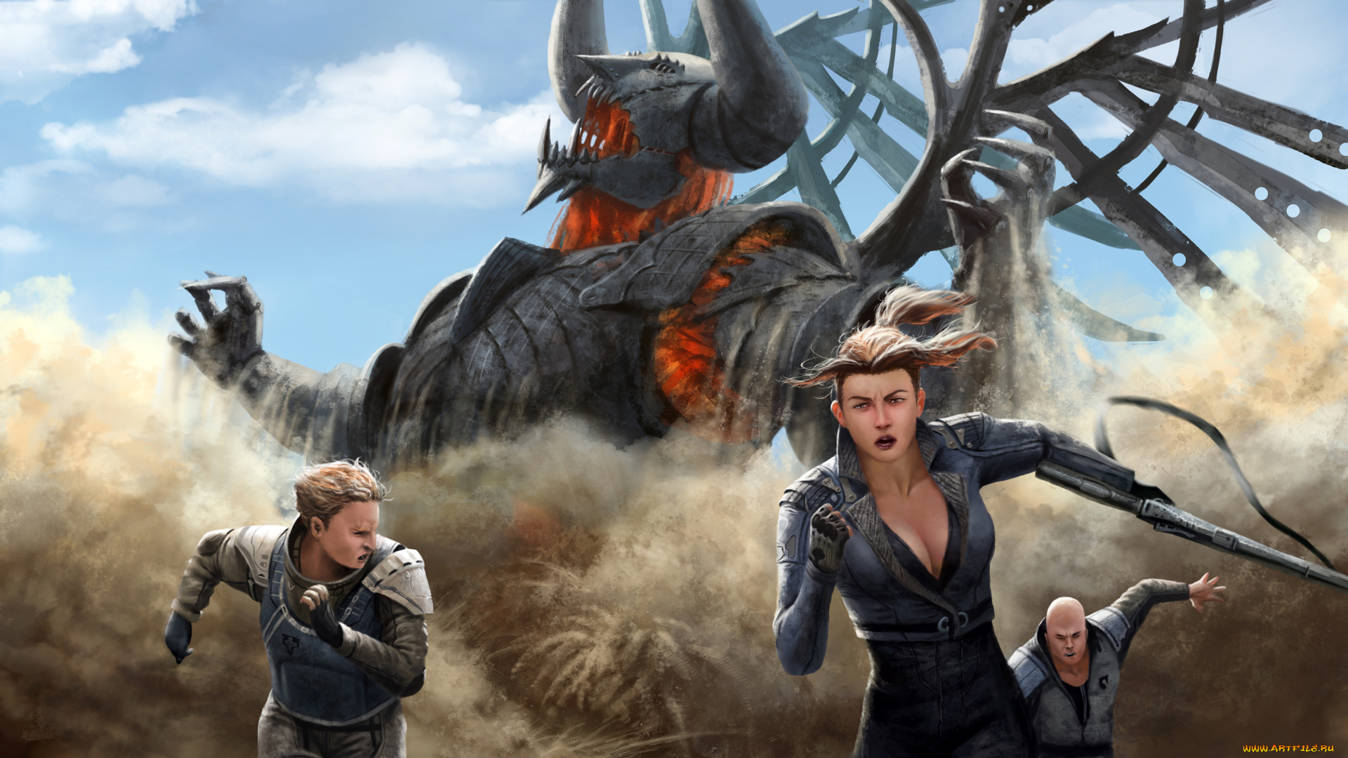 фэнтези, люди, оружие, солдаты, бег, будущее, пробуждение, монстр, песок