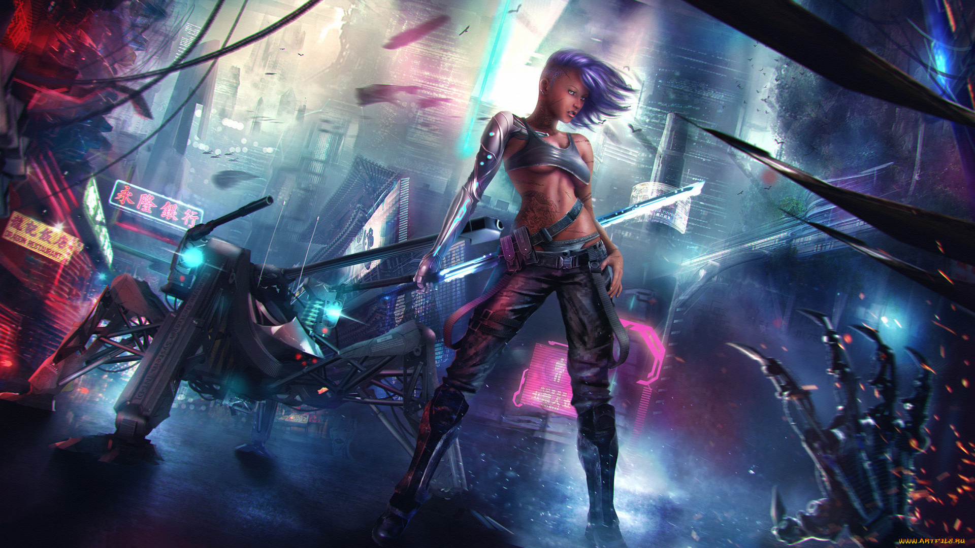 фэнтези, роботы, , киборги, , механизмы, мегаполис, будущее, девушка, киборг