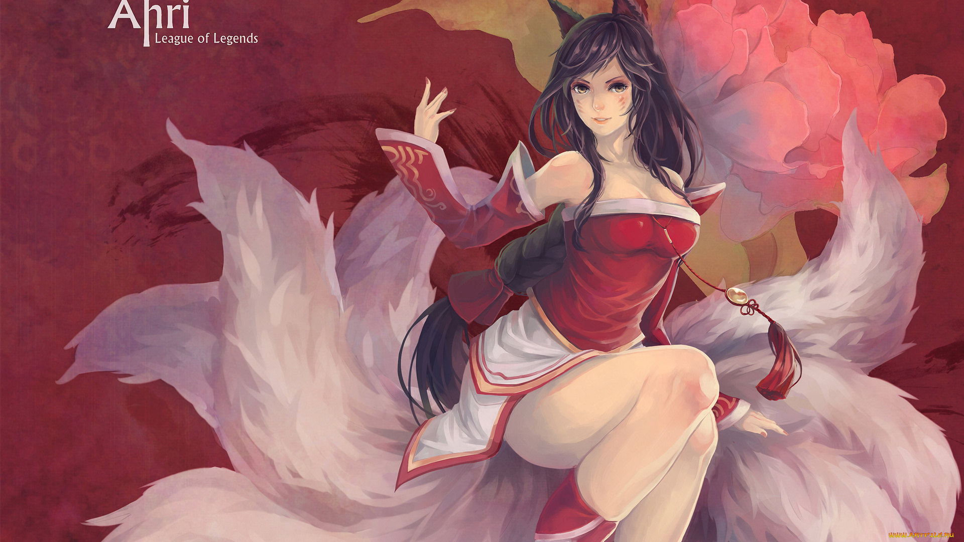 видео, игры, league, of, legends, арт, уши, хвосты, ahri, девушка, league, of, legends, yupi, фон