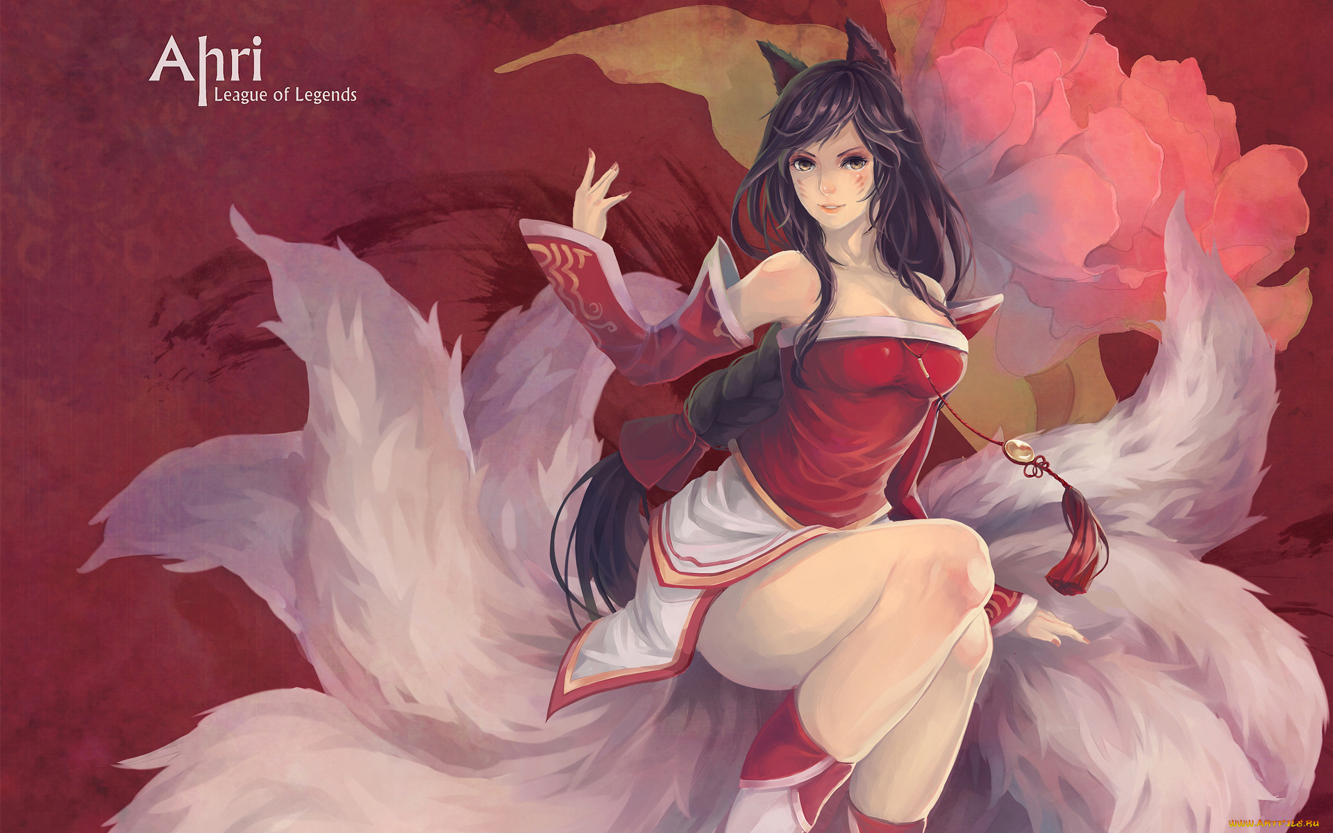 видео, игры, league, of, legends, арт, уши, хвосты, ahri, девушка, league, of, legends, yupi, фон