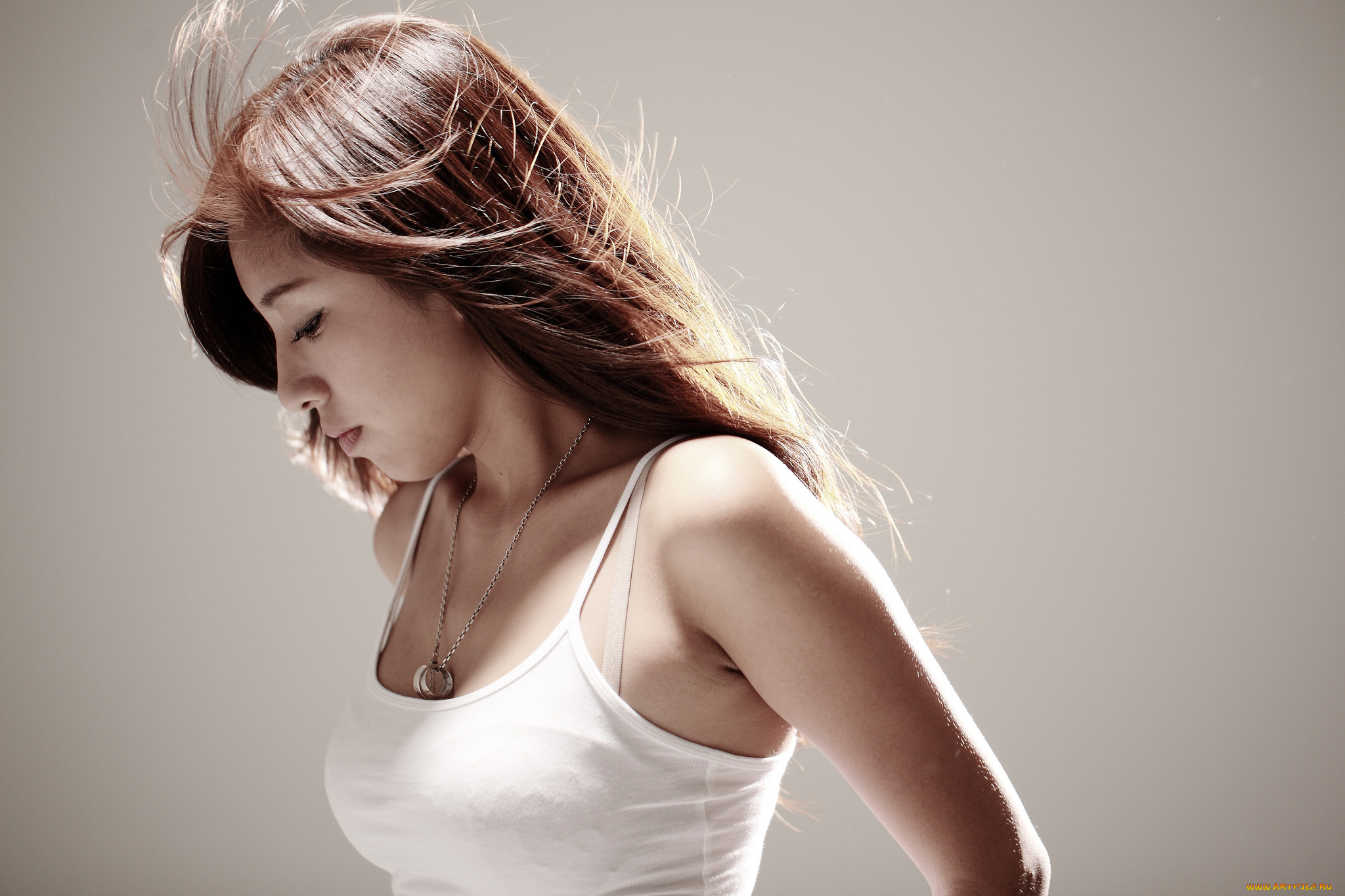 девушки, -unsort, , азиатки, лицо, цепочка, профиль