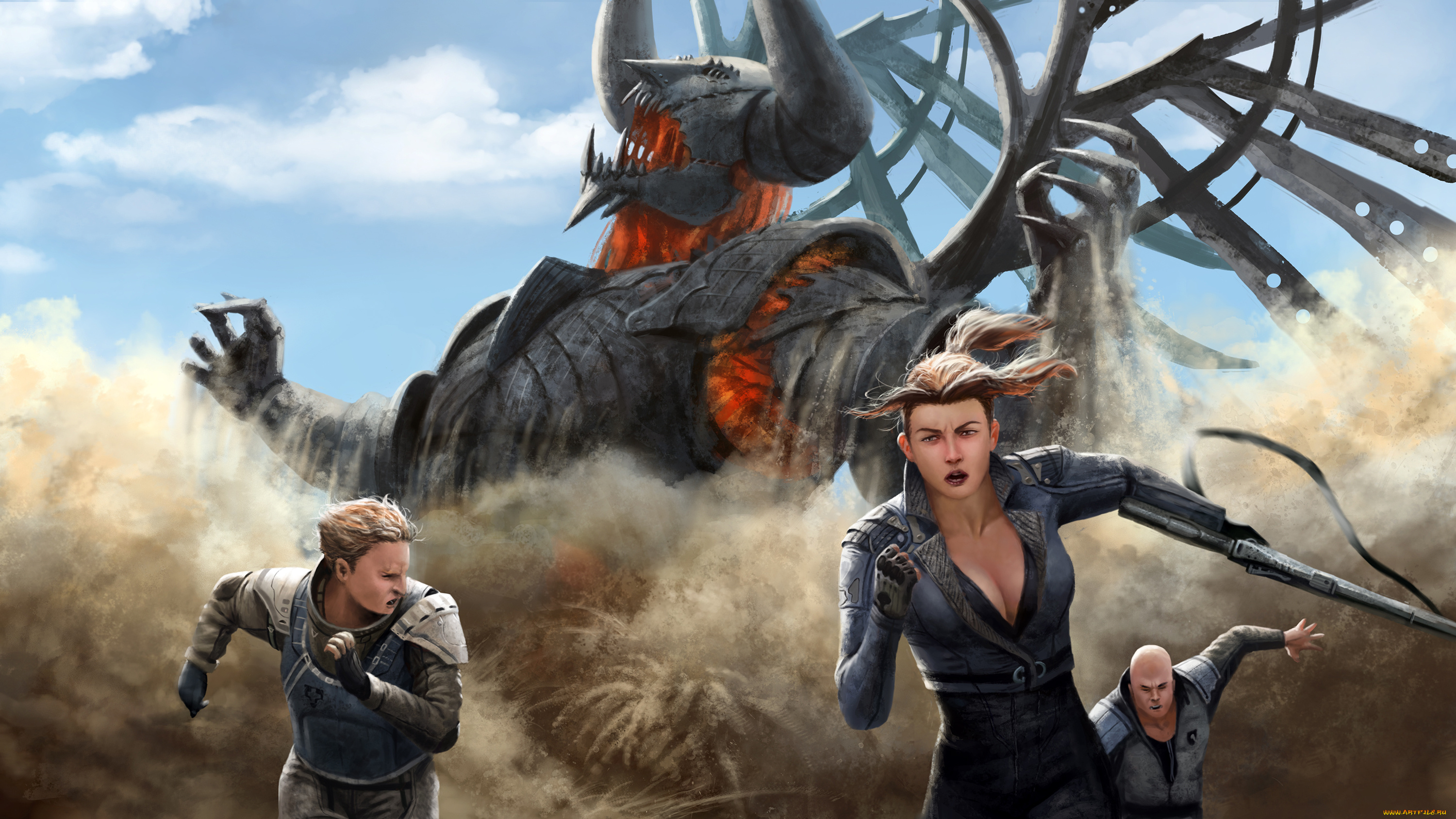 фэнтези, люди, оружие, солдаты, бег, будущее, пробуждение, монстр, песок