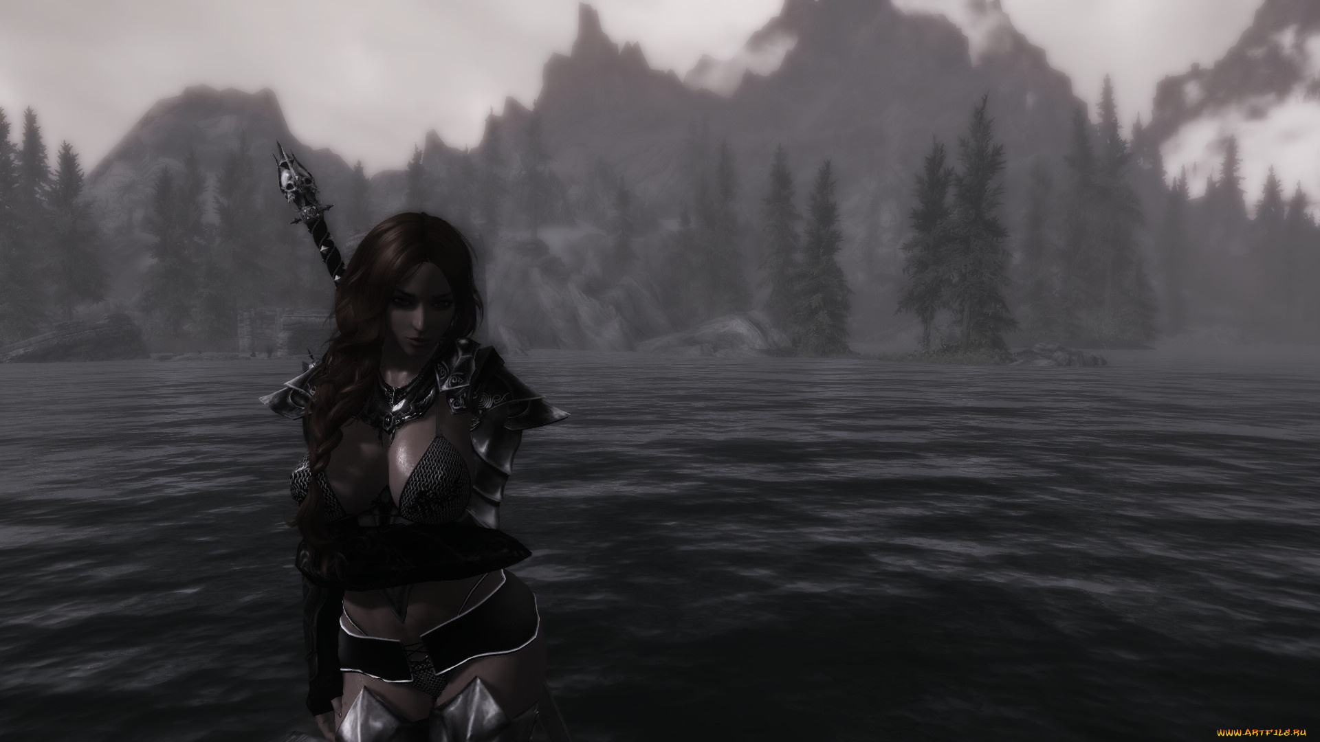 3д, графика, амазонки, , amazon, оружие, фон, взгляд, девушка, skyrim