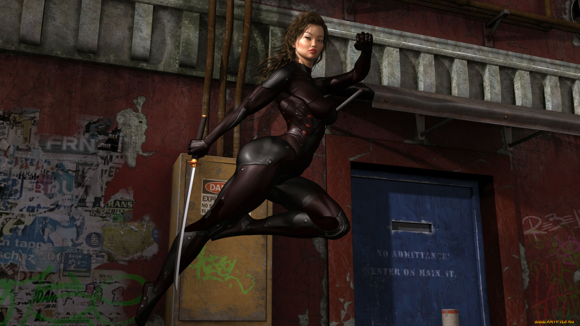 3д, графика, люди, , people, катана, фон, взгляд, девушка