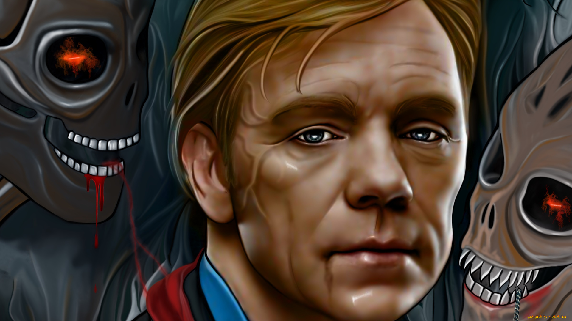 рисованное, люди, черепа, фон, мужчина, взгляд