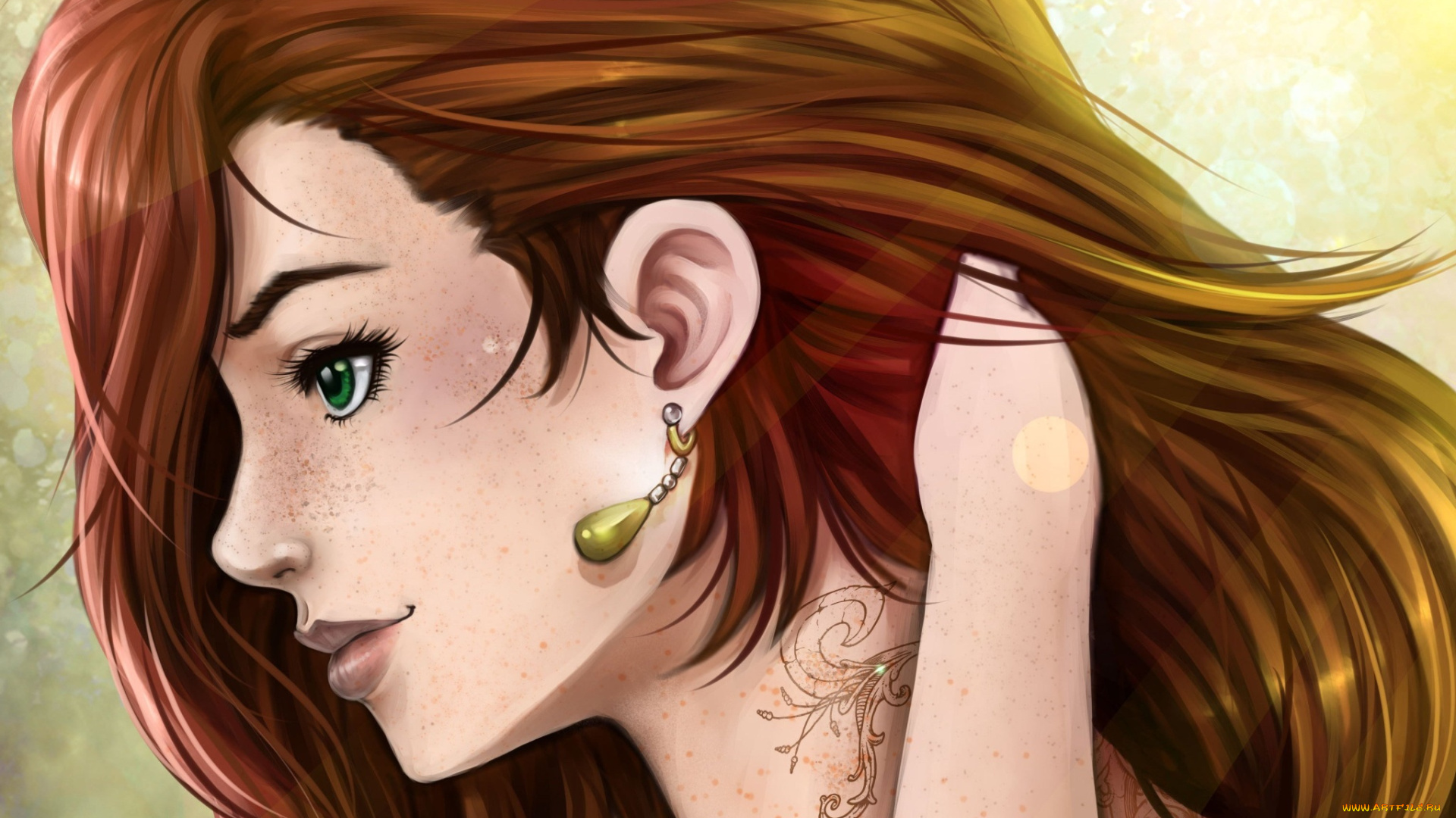 рисованное, люди, тату, фон, взгляд, девушка