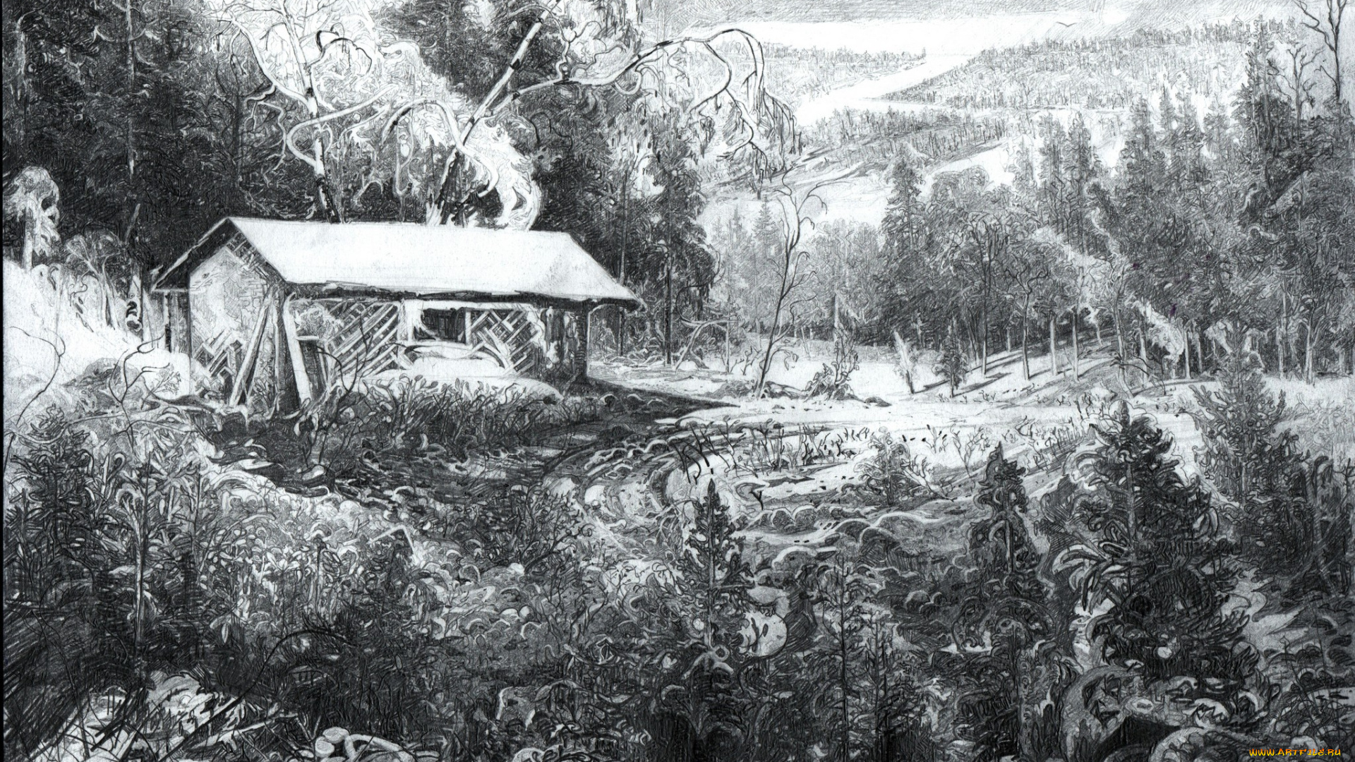 урал, рисованное, природа