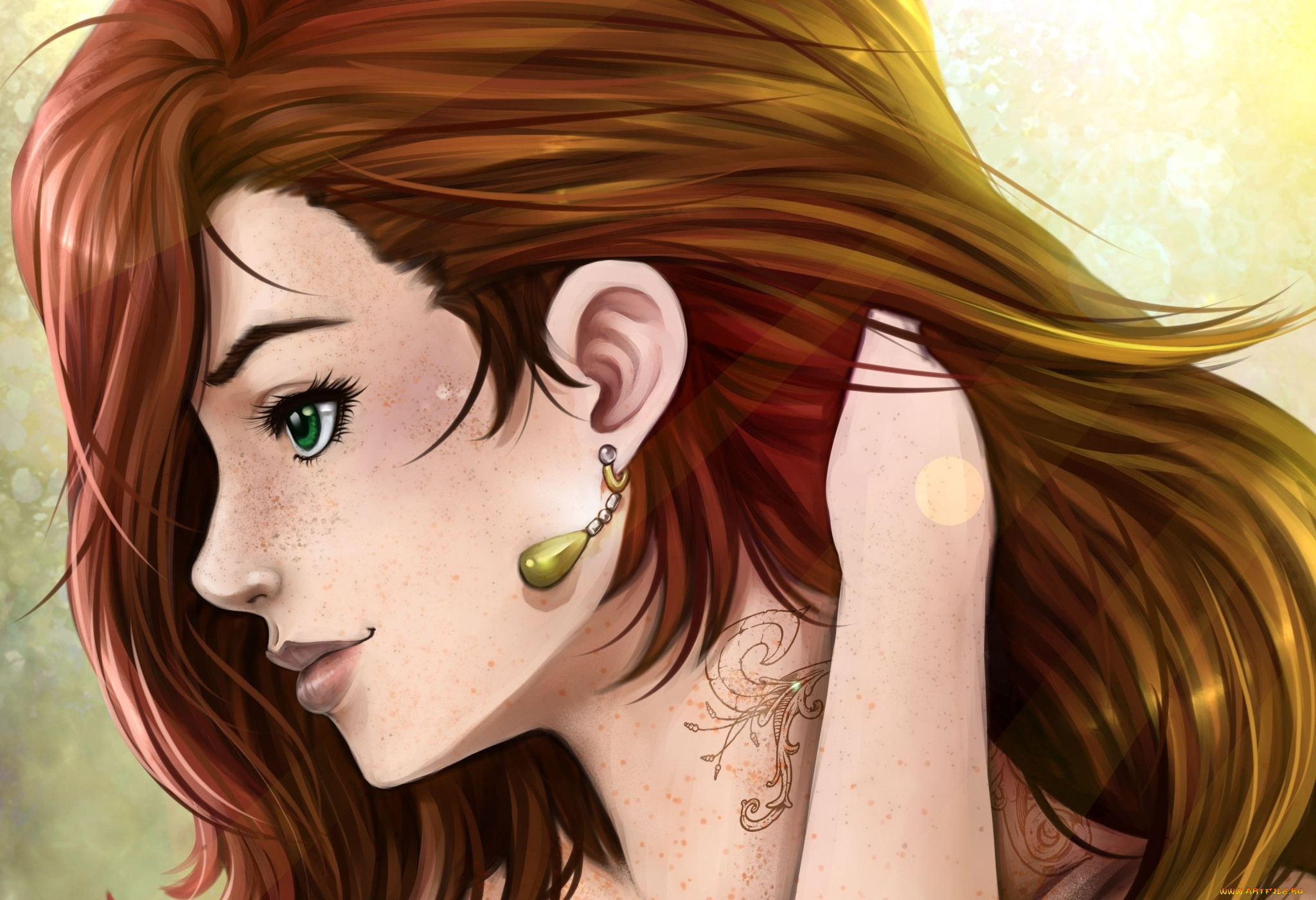 рисованное, люди, тату, фон, взгляд, девушка