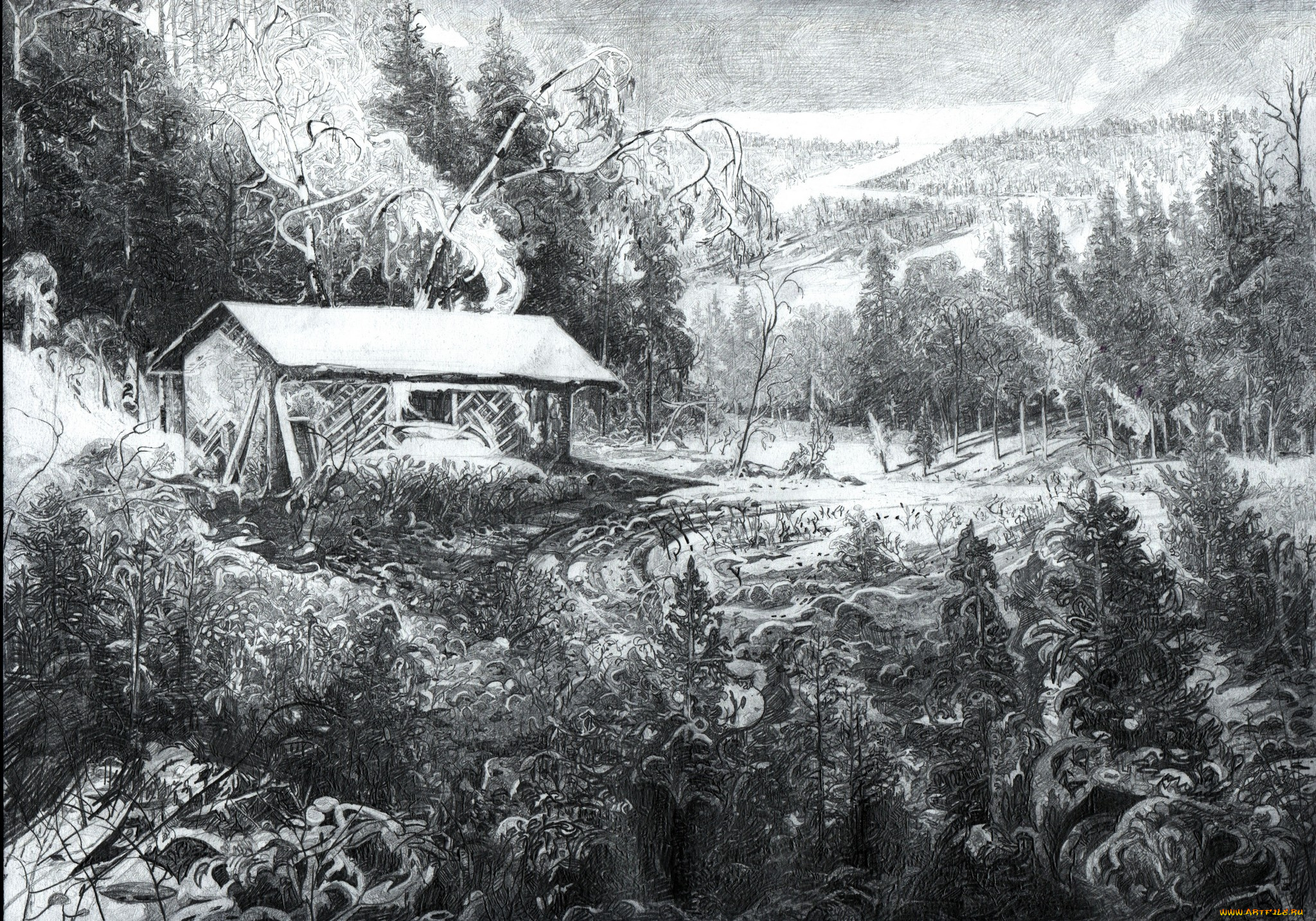 урал, рисованное, природа