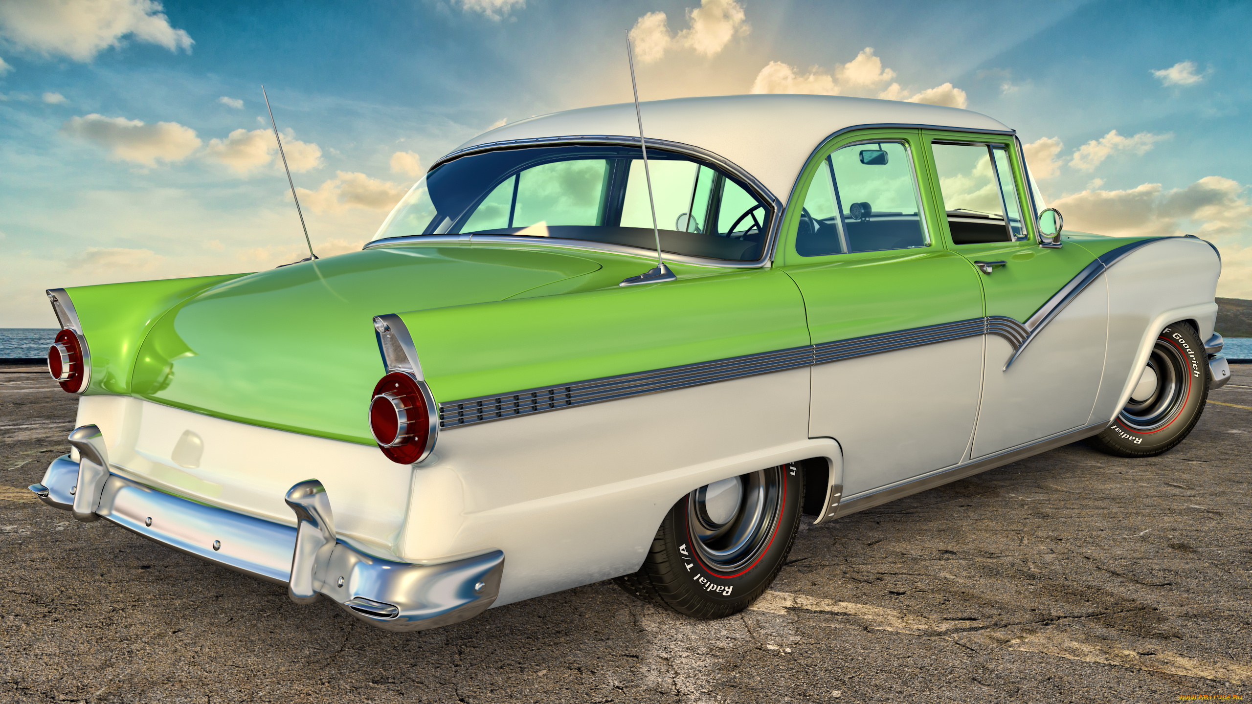 автомобили, 3д, фон, ford, 1956г