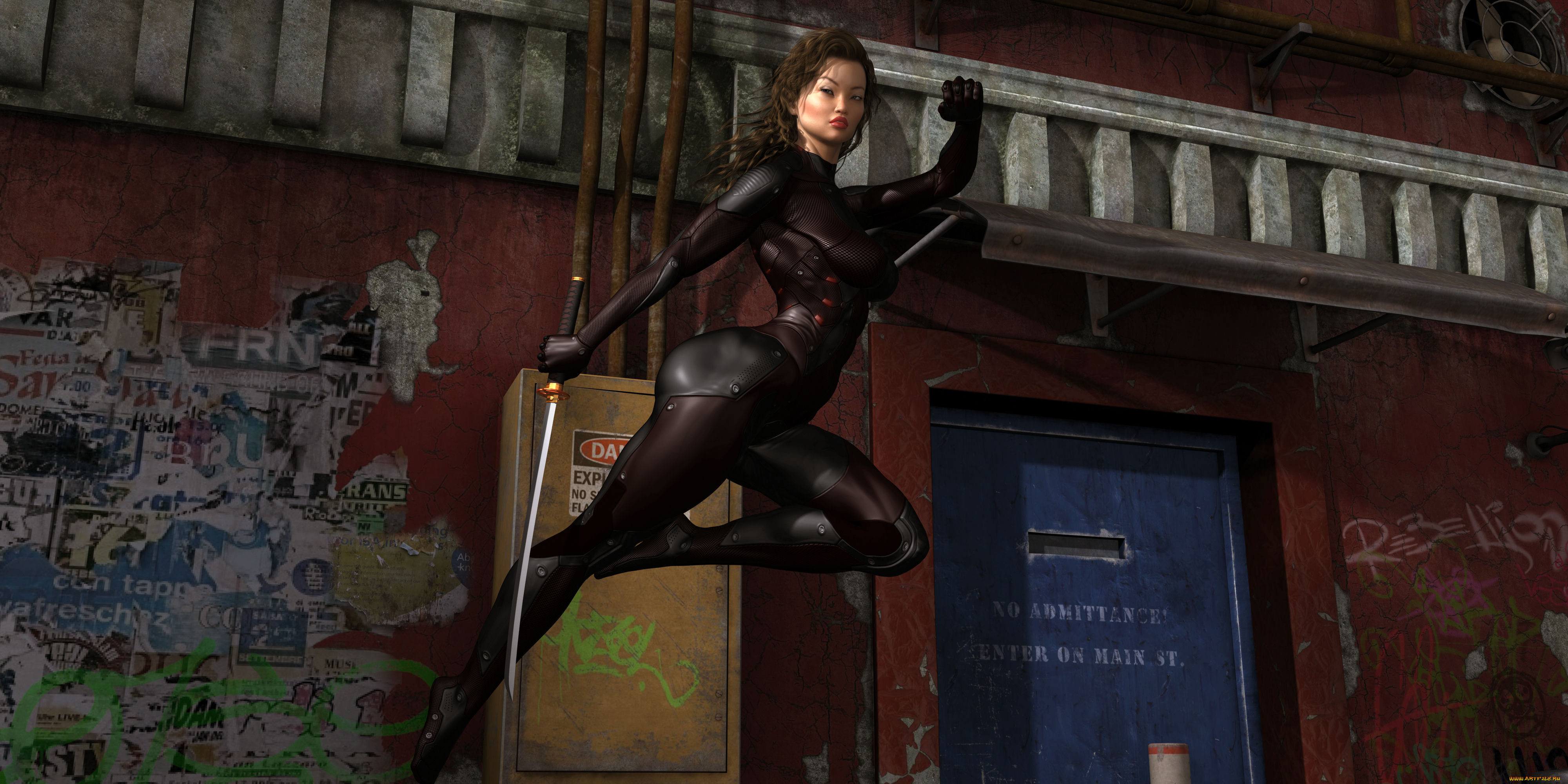 3д, графика, люди, , people, катана, фон, взгляд, девушка