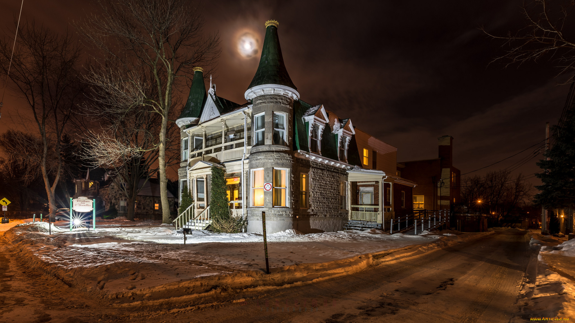 города, -, здания, , дома, дорога, ночь