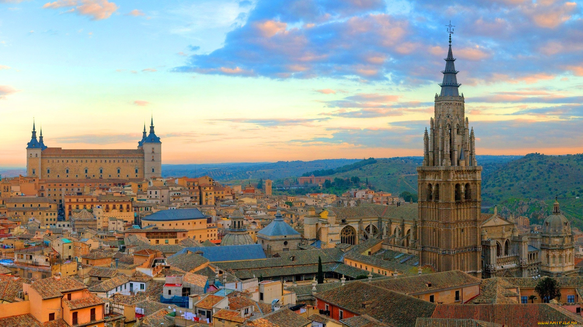 города, толедо, , испания, панорама, здания, старинные